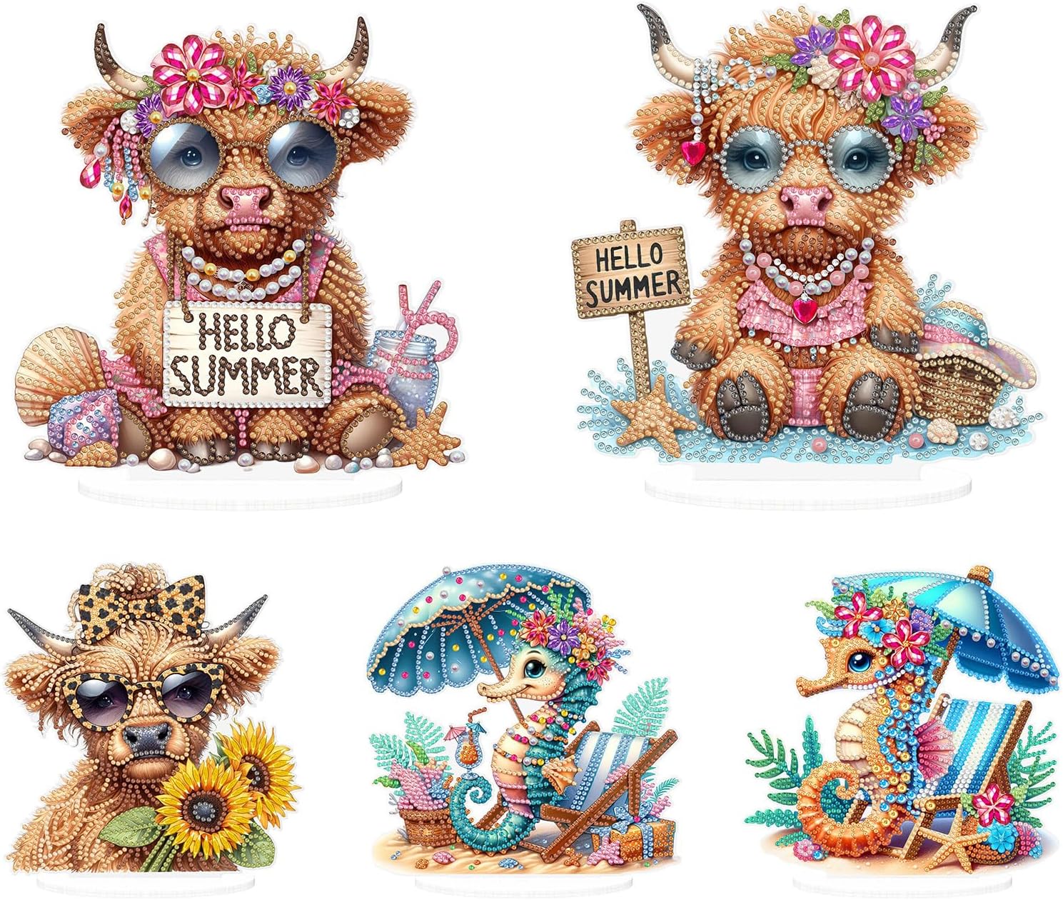 ARTopet 5Pcs DIY Diamond Desktop Ornaments Diamond Art Full Round Drill Paint by Numbers Mosaic Kits Tabletop Ornaments Single Sided Diamond Design Home Decor