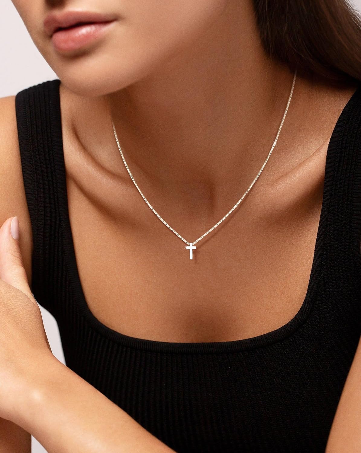 Cross Necklace for Women Sterling Silver Plated Dainty Cross Pendant Choker Trendy Simple Cute Small Cross Charm Chain Faith Jewelry Easter Christian Baptism Religious Minimalist Gift - Image 2