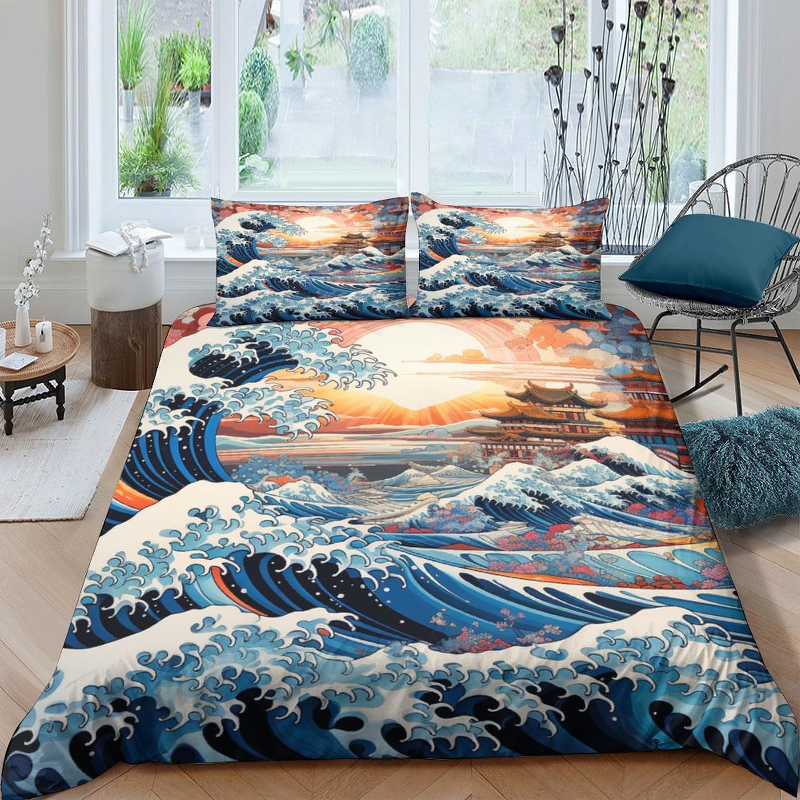Housse de couette ocean vague 220x240 cm pour une chambre parentale relaxante et cocooning