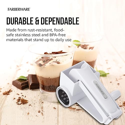 Miniatura 5 de Farberware Rallador rotativo profesional con tambor de acero inoxidable grabado fino, 4.33x5.51x3.54 pulgadas, blanco