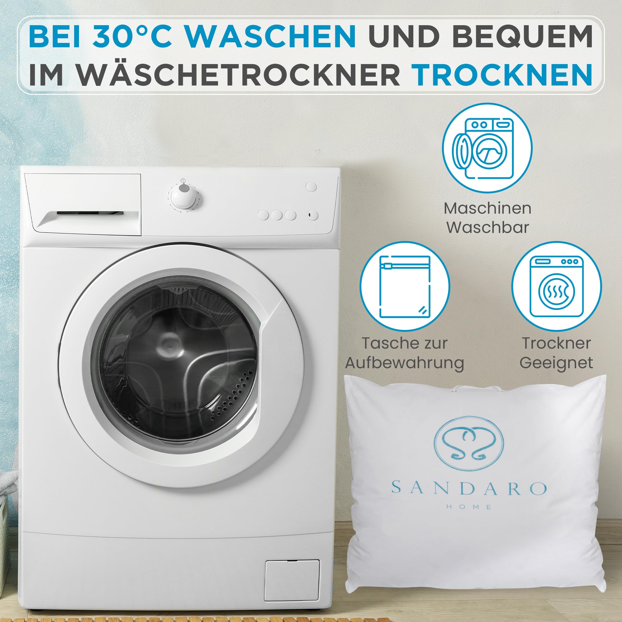 50% Daunen 50% Federkissen 80x80cm - Daunenkissen 80x80 Ultra Komfort, Ideale Mischung aus Daunen und Federn, Bezug aus 100% Reiner Baumwolle, Öko-Tex Zertifiziert- 1500 gr