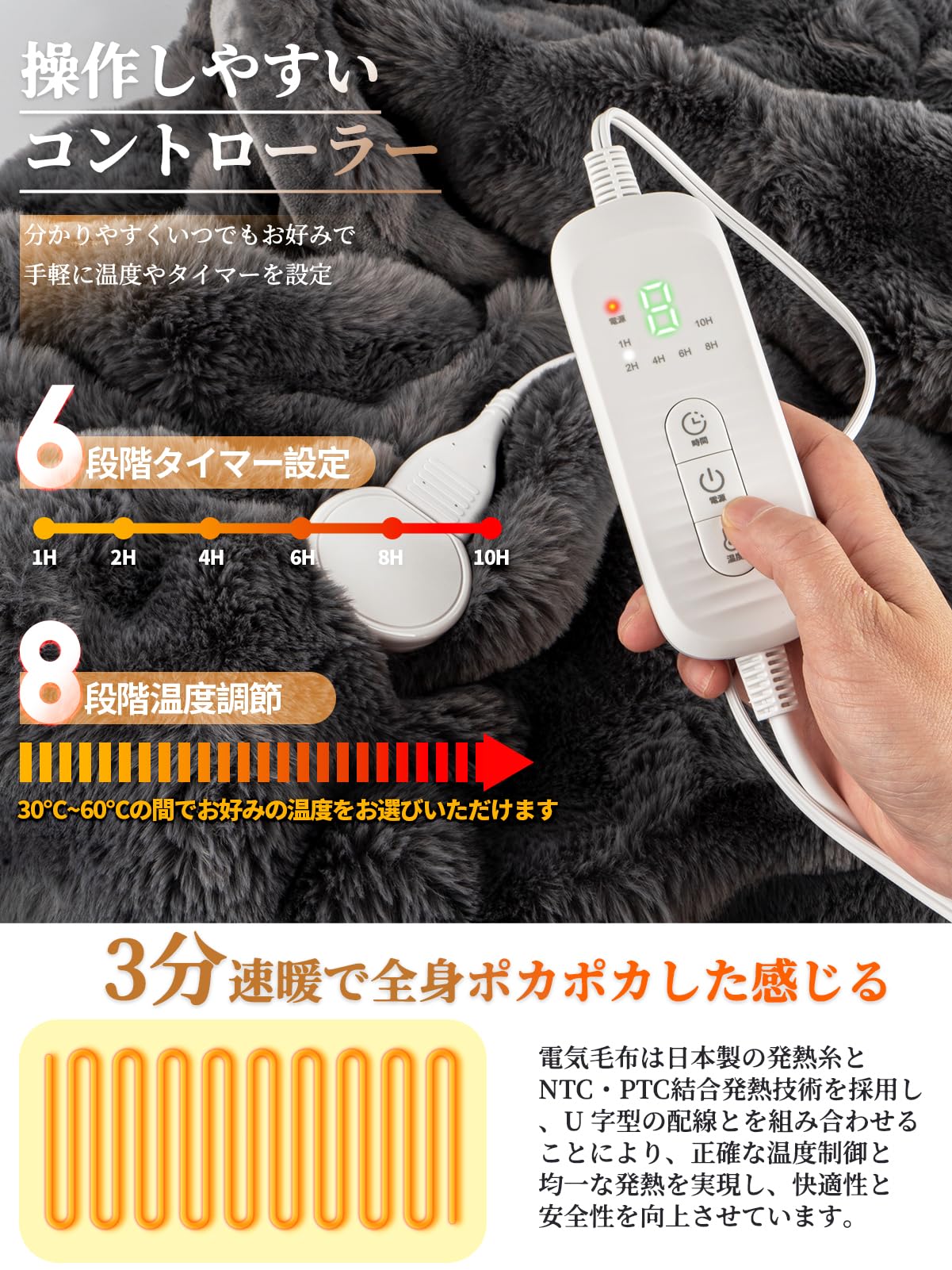 Amazon.co.jp : Koramaku 電気毛布 敷き 掛け【表面兎毛調+裏面水晶