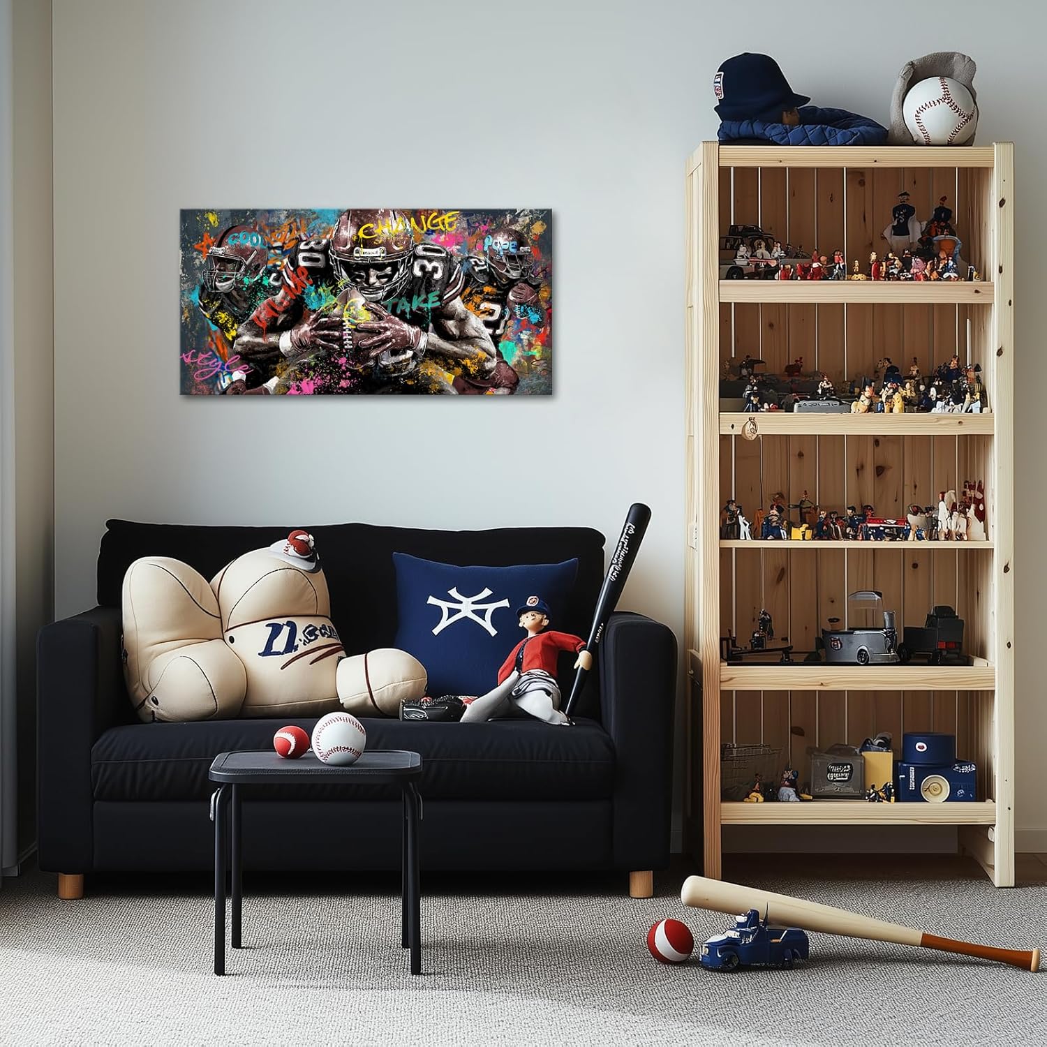 LyerArtork Graffiti American Football Wall Art Canvas Prints Sports Inspirational Athletes Pictures Artwork Wall Decor for Teen Boys Mens Bedroom Gym Club Living Room Game Room 40"x20"