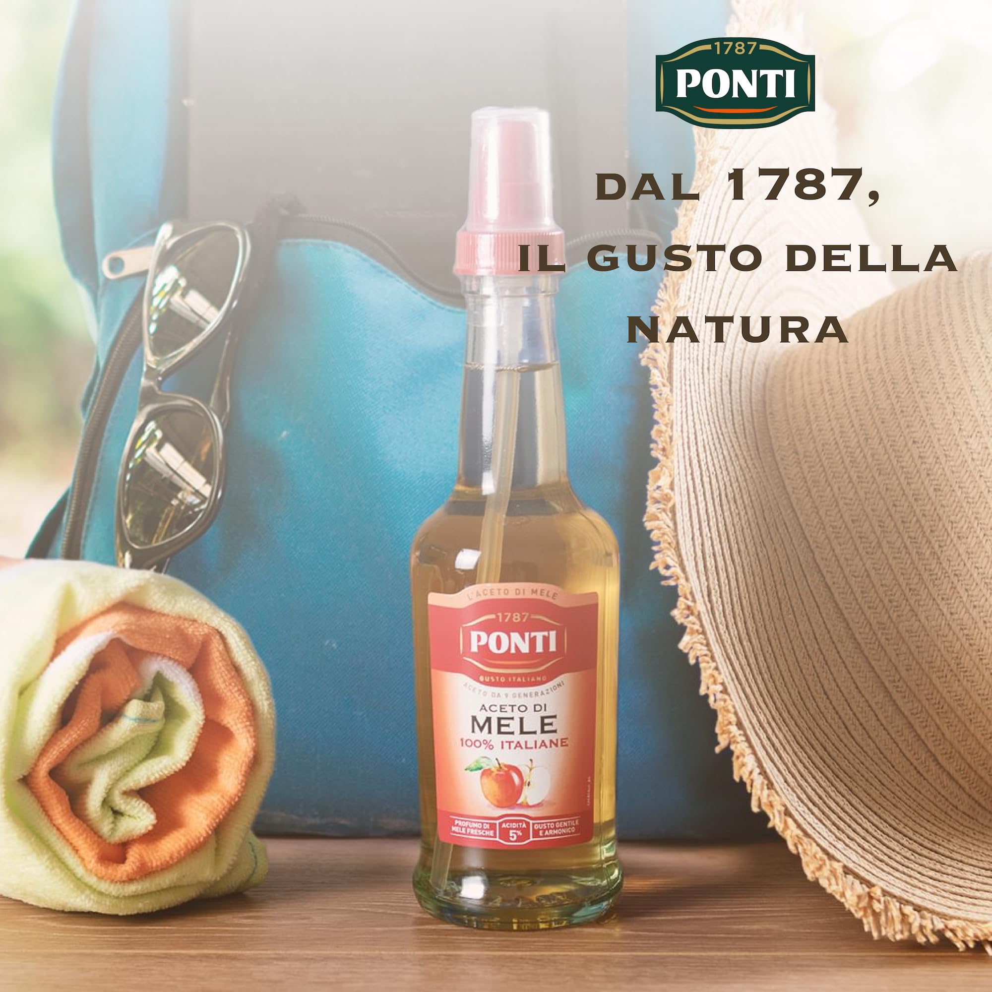 Ponti, Aceto di Mele 100% Italiane, Aceto di Mele dal Gusto Gentile e Armonico, Acidità 5%, Ideale per Insaporire le tue Insalate e Carni, 100% Made in Italy, 12 Bottiglie Spray da 250 ml