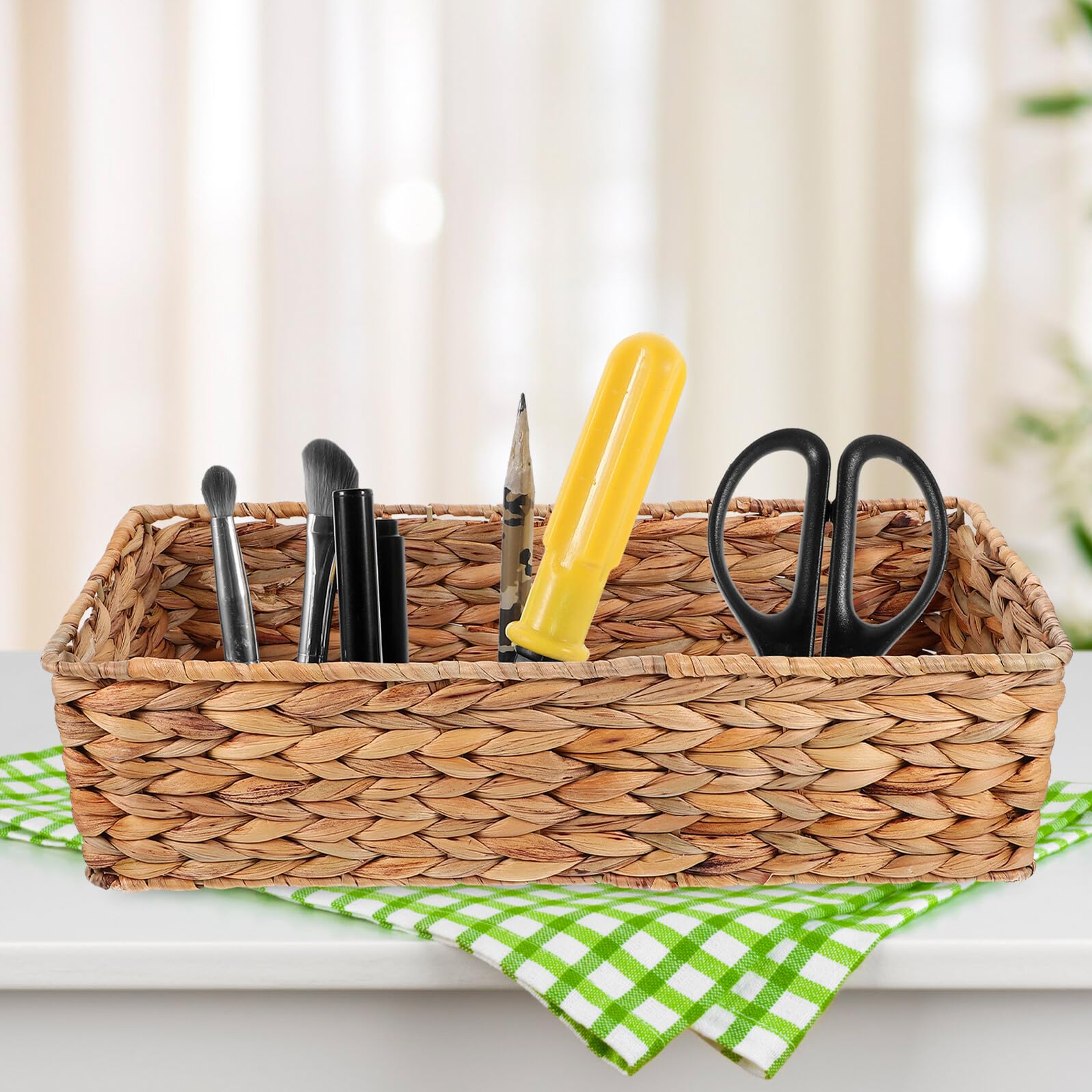 OUNONA Cestino Intrecciato in Giacinto da Tavolo Piccolo, Organizzatore Portaoggetti Rustico per Snack e Articoli Vari, Contenitore Decorativo Multifunzionale per Casa e Ufficio