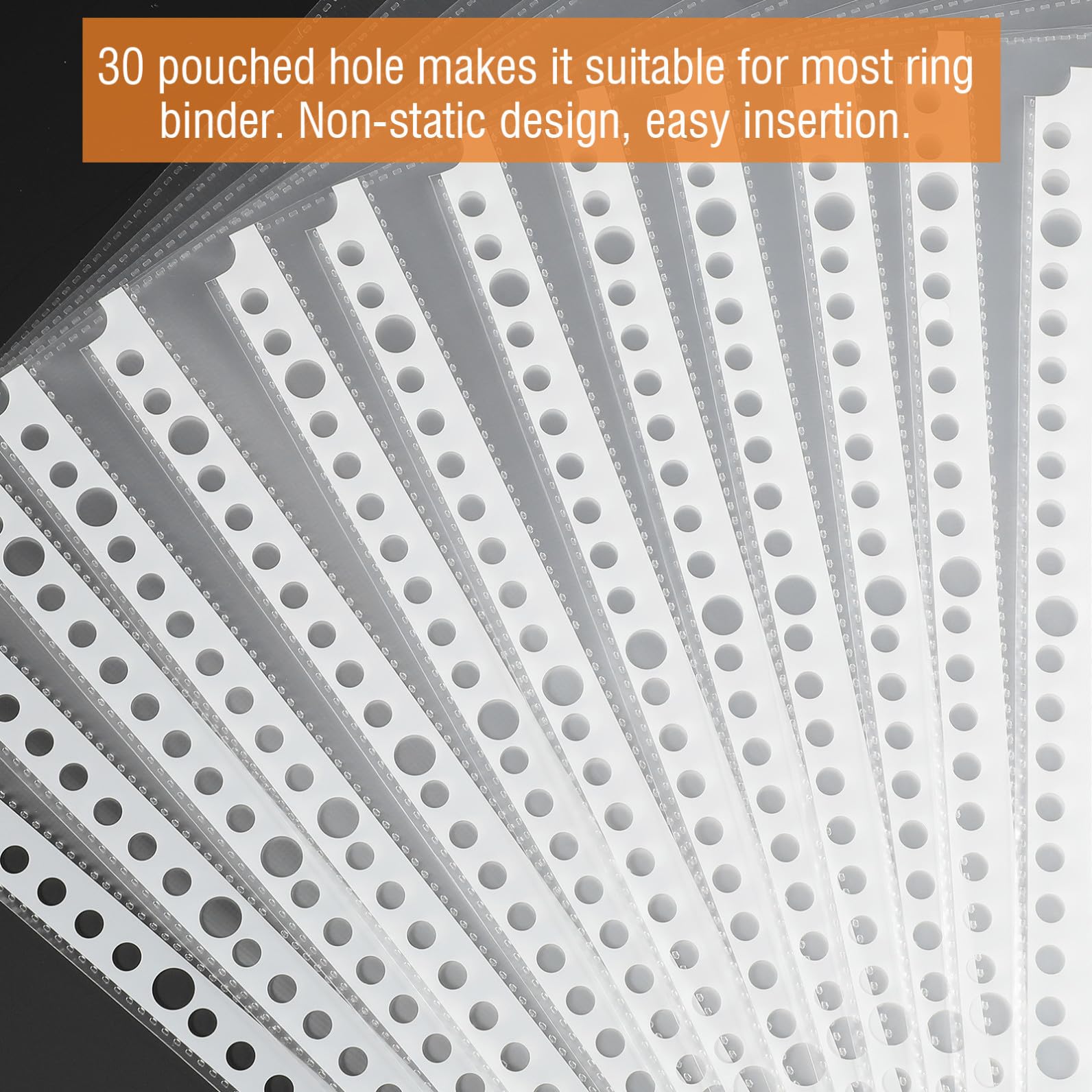 100 Pochettes de Protection Intérieures Perforées 30 Trous pour Feuilles A4 Transparentes, Accessoires de Classement pour Dossiers Perforés, Protège-pages Solide pour Bureau,