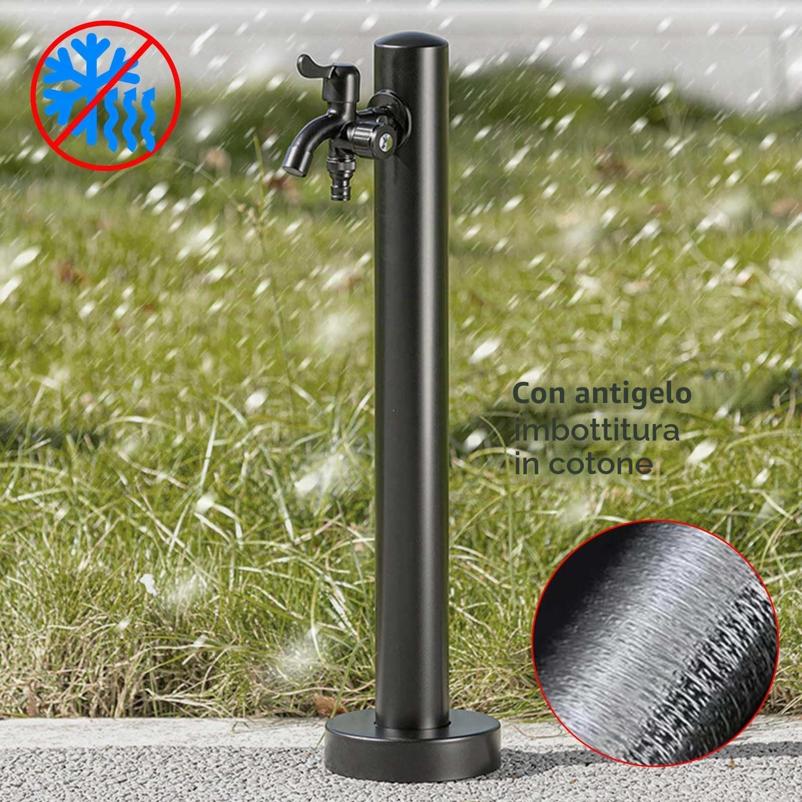 Colonna d'Acqua da Giardino Cilindrica in Acciaio Inox per Esterni, Antigelo Fontanella a Colonna Moderna con Rubinetto a Doppia Uscita, per Irrigazione e Lavaggio(60cm/24in)