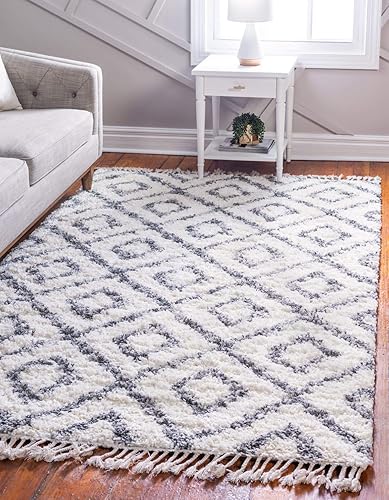 Unique Loom Hygge Shag Collection - Alfombra rectangular de 8 x 10 pies, color marfil y gris