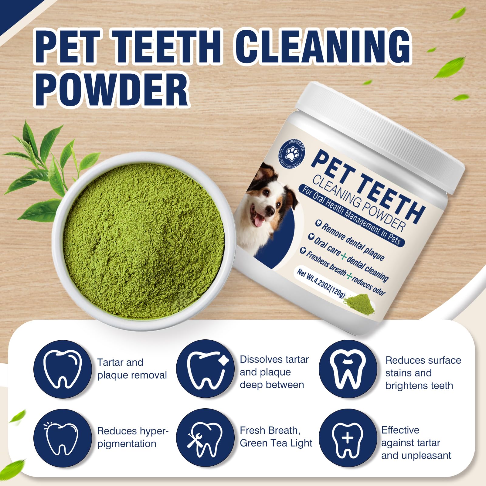 Dental Powder for Dogs Teeth Fresh Breath and Teeth Cleaning Contains Natural Ingredients and Probiotics Dental Powder Dog Tartar and Plaque Removes Tooth Cleaner for Dogs 120g (60-Day Supply) - image 2