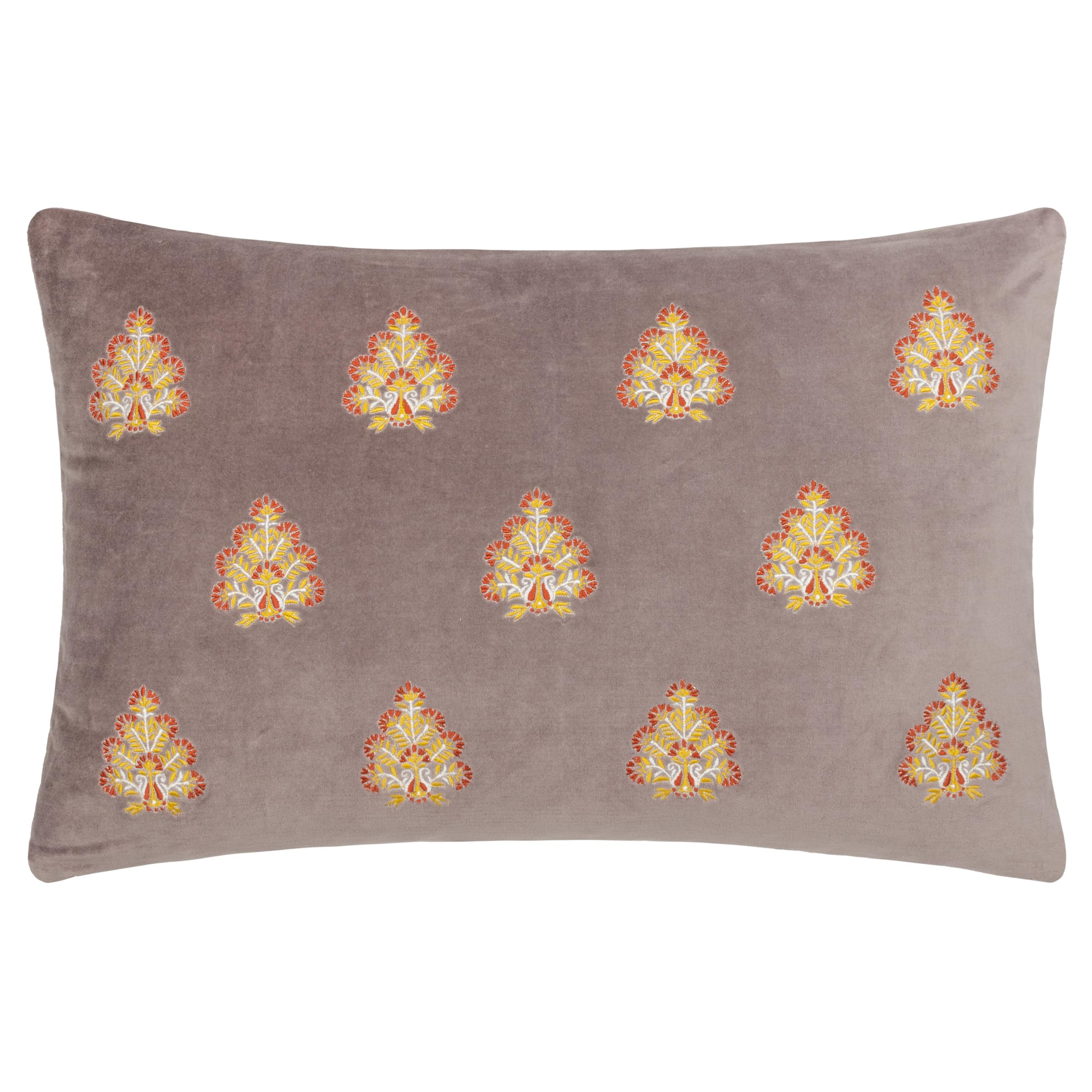 Paoletti Rennes Floral Embroidered 100% Cotton Cushion in Taupe | Size: 40cm x 60cm