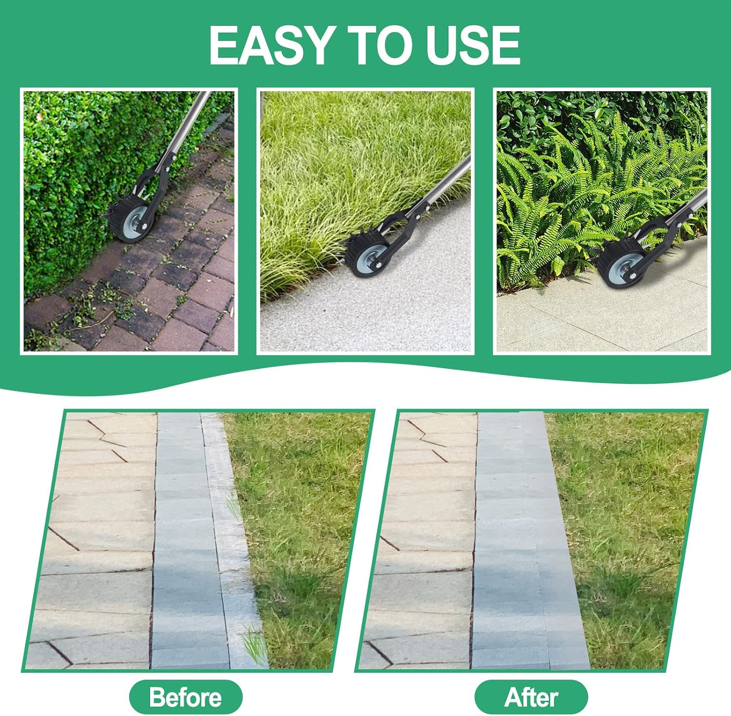 Wheel Rotary Edger, Adjustable 63” Manual Lawn Edger Tool with Gloves, Stainless Steel Trimmer for Sidewalk, Grass and Weed Edging, Ideal for Garden Landscaping and Yard Maintenance