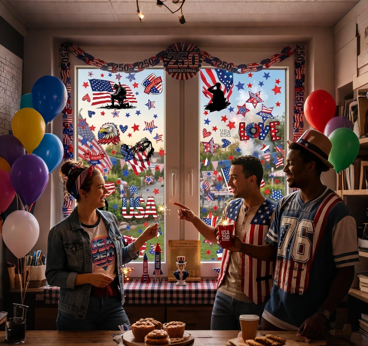 AhfuLife USA 4th of July Window Clings for 250 Years Anniversary - Image 6