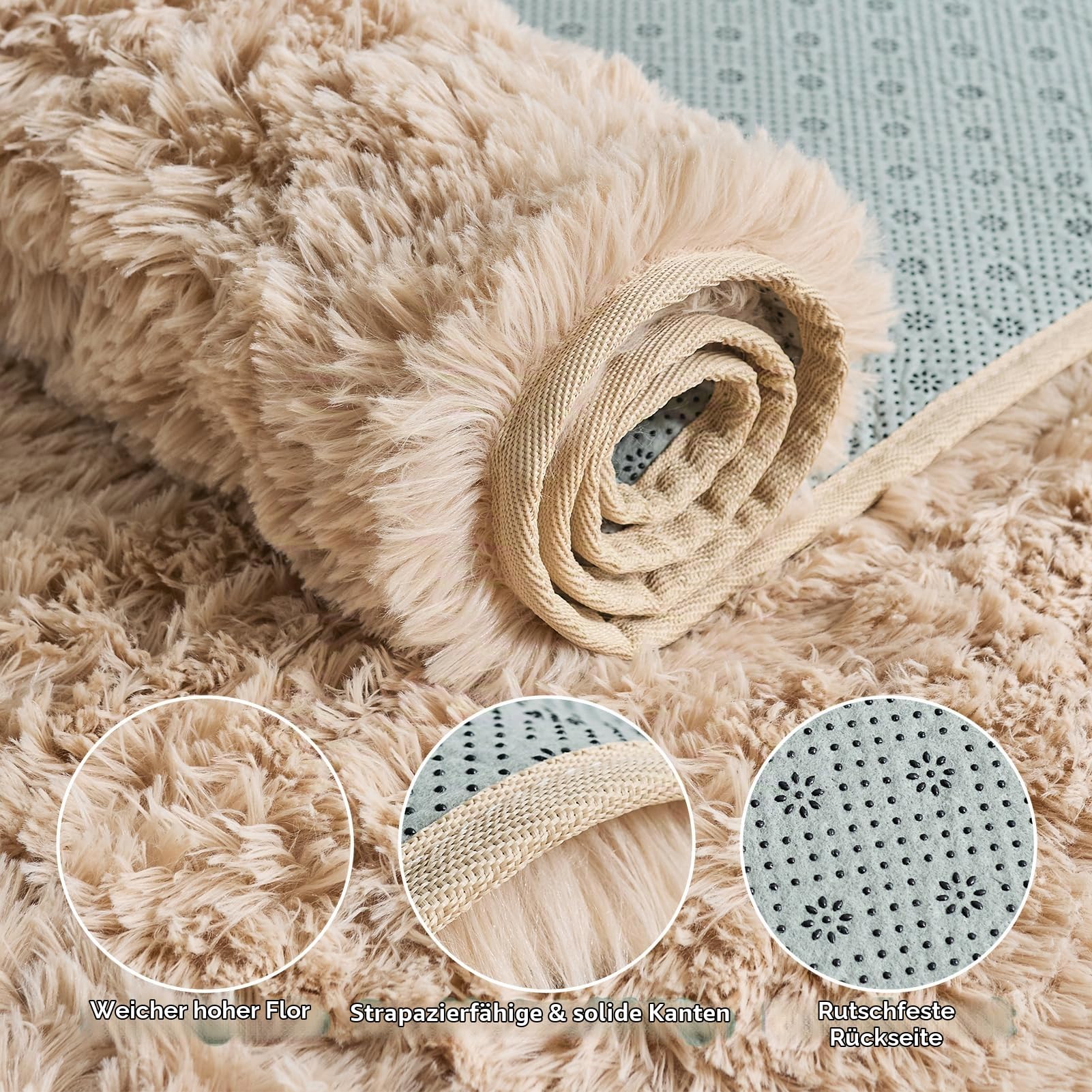 CHOSHOME Teppich Wohnzimmer Beige Schlafzimmer Teppiche Modern Flauschig Weich Teppich Wohnzimmer Läufer Carpet Langflor Shaggy Einfarbig Bettvorleger Anti-Rutsch Unterseite Teppiche 150x240CM