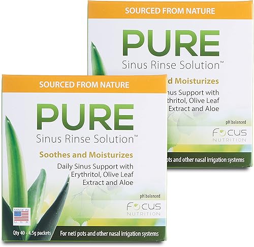 Pure Natural Neti Pot - Paquetes de recambio de solución de alivio sinusal, enjuague nasal, paquetes de 1.41-0.16 oz, fabricados en Estados Unidos,