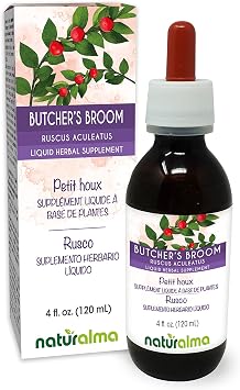 Naturalma Butchers Broom Ruscus aculeatus صبغة خالية من الكحول - مستخلص سائل 4 أونصة في قطرات - مكمل عشبي - نباتي