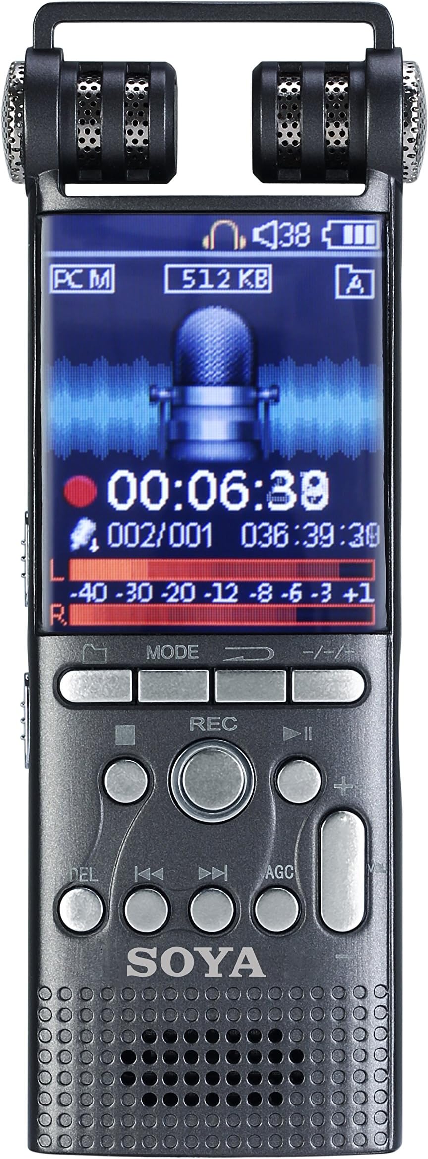SOYA Digital Voice Recorder, Voice Activated Record One-Touch Sound Stereo Recorder Rechargeable Dictaphone LCD MP3 Player Flash Drive with 8GB/16GB Built-in-Memory for Classes Lectures Meetings Learning Notes (X26-16G)