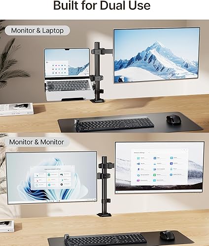 Miniatura 4 de monTEK Soporte para monitor y portátil para escritorio, brazo de monitor de altura ajustable para pantalla de hasta 32 pulgadas y portátil de 17