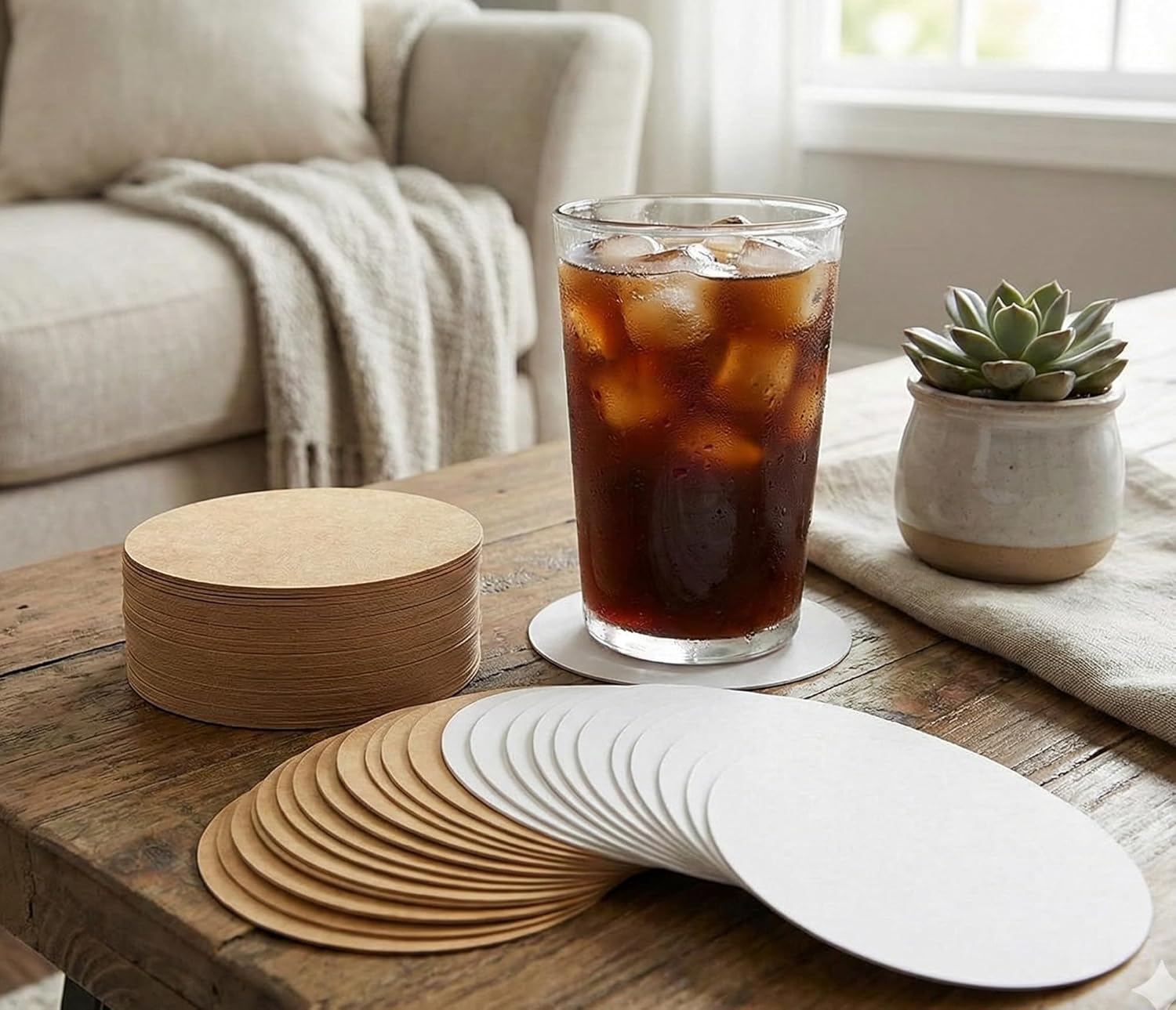 eSplanade Disposable Coaster - Made of Paper (Set of 100) - Use and Throw Reversible Coasters - Perfect for Bar, Hotel, Restaurant Purpose & Parties (Brown Round)