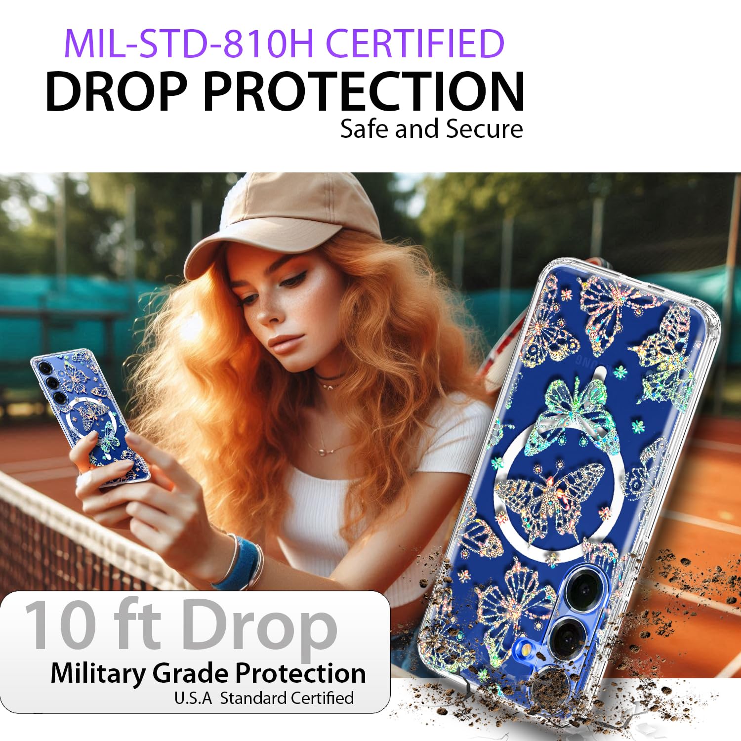 Funda magnética para Samsung Galaxy S25 Plus, compatible con MagSafe, bonita para mujeres y niñas, funda protectora de grado militar de 10 pies para Galaxy S25 Plus, funda con purpurina,