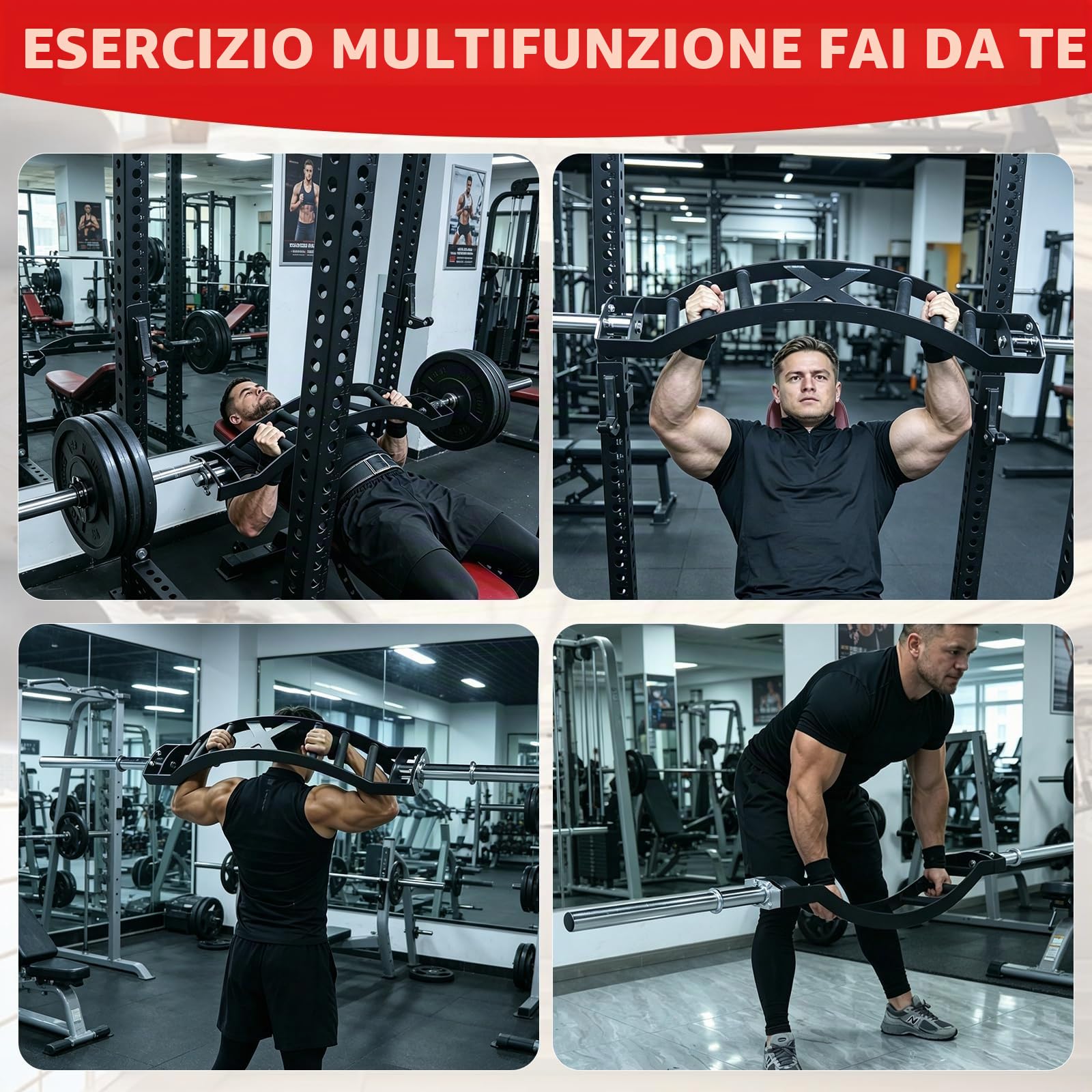 AHTAPFON Swiss Bar bilanciere curvo svizzero, collegamenti per panca, canottaggio, ricci, gamberetti e esercizi di pull-down elevati, offre una presa in 3 posizioni, manubrio da 2″/50mm per Hone Gym