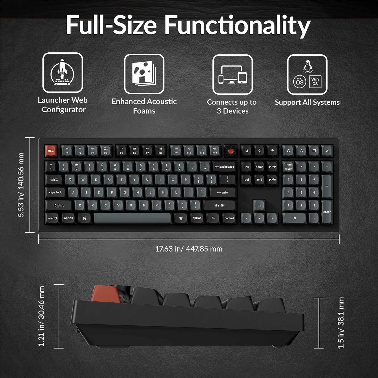Keychron V6 8K Full Size Wired Mechanical Keyboard with Programmable Knob, 8000 Hz Polling Rate, OSA PBT Keycaps, Hot-swappable Super Banana Switchs, RGB Backlit for Mac Windows Linux