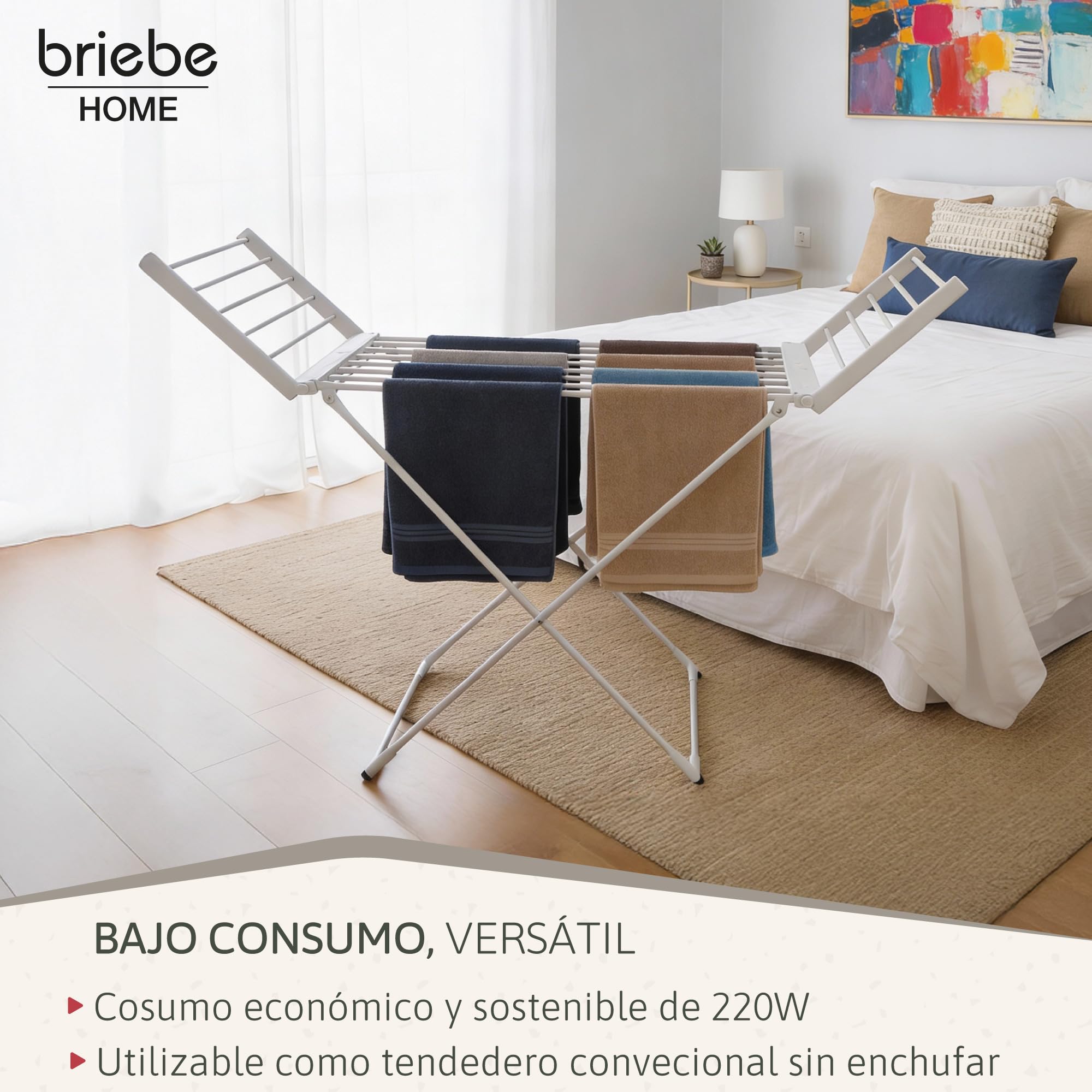 briebe Tendedero Eléctrico Plegable Ropa | Bajo Consumo 18 Calentadores | Secado Rápido y Eficaz | Compacto, Ligero y Portátil | Ahorra Espacio | Interiores | Aluminio