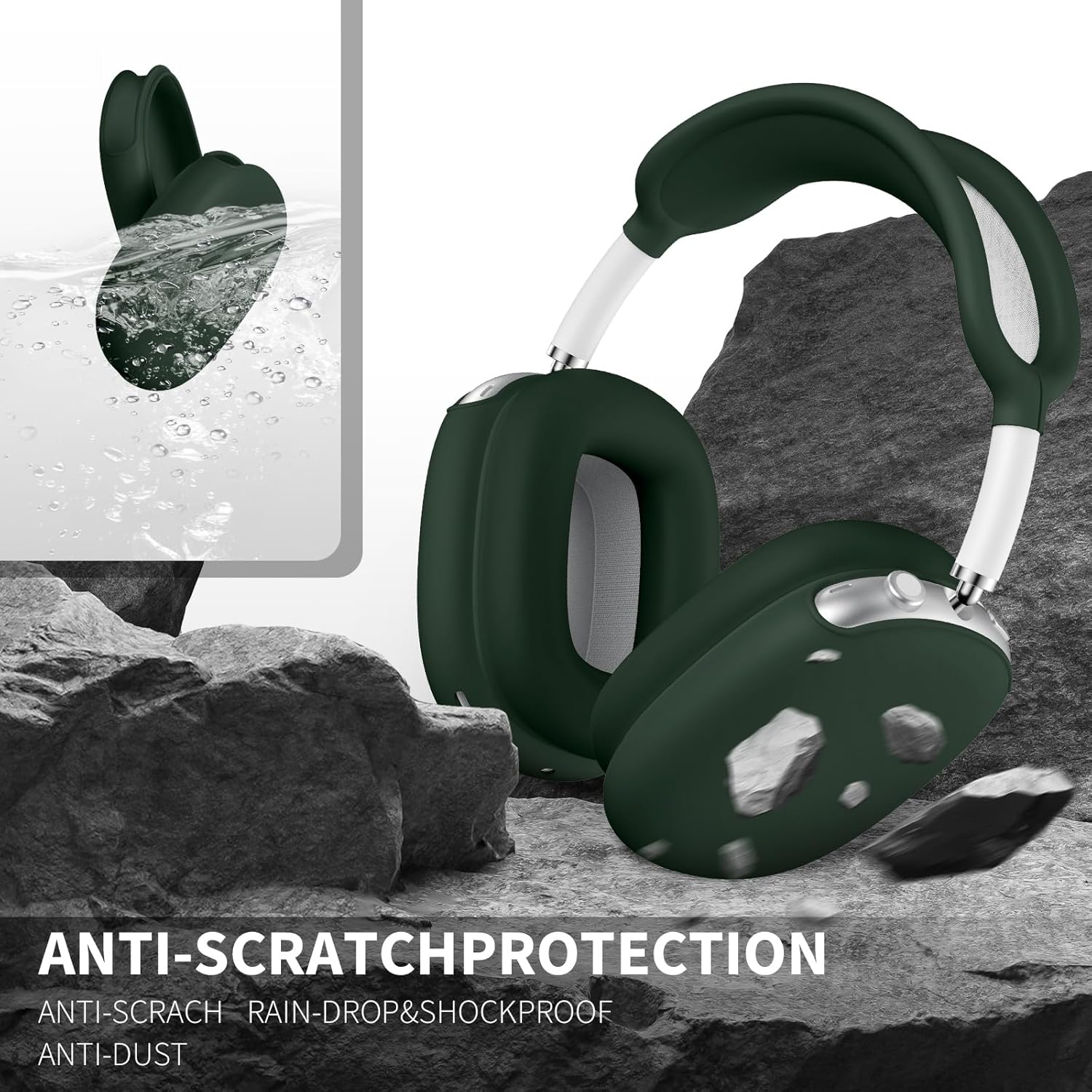 Silicone Case Cover for A Case, Anti-Scratch Ear Pad Case Cover/Ear Cups Cover/Headband Cover for AirPods Max,Accessories Protector for Apple AirPods Max,Dark Green - Image 3