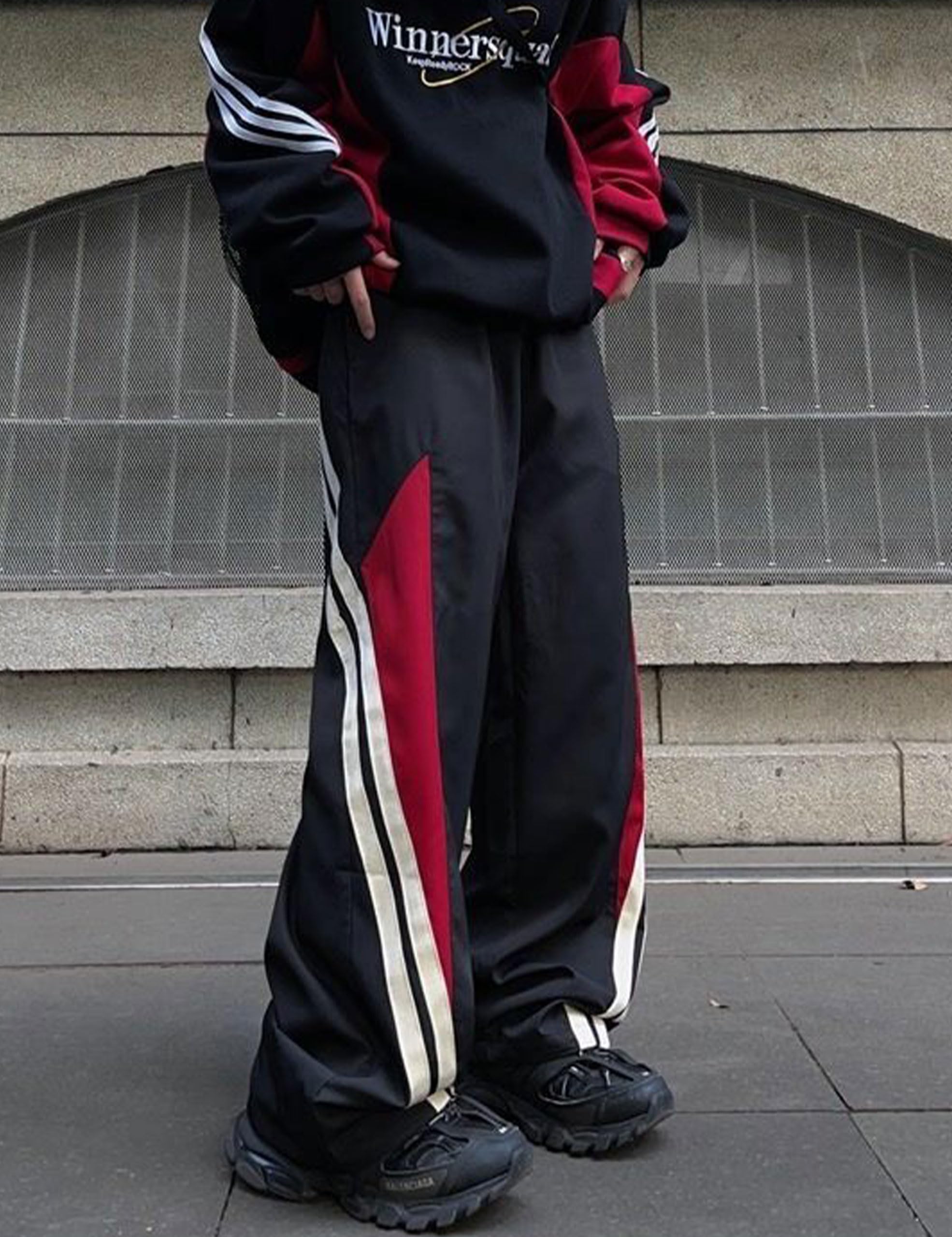 Men's Baggy Track Pants Y2k Wide Leg Sweatpants Baggy Joggers Vintage Parachute Pants for Men Black