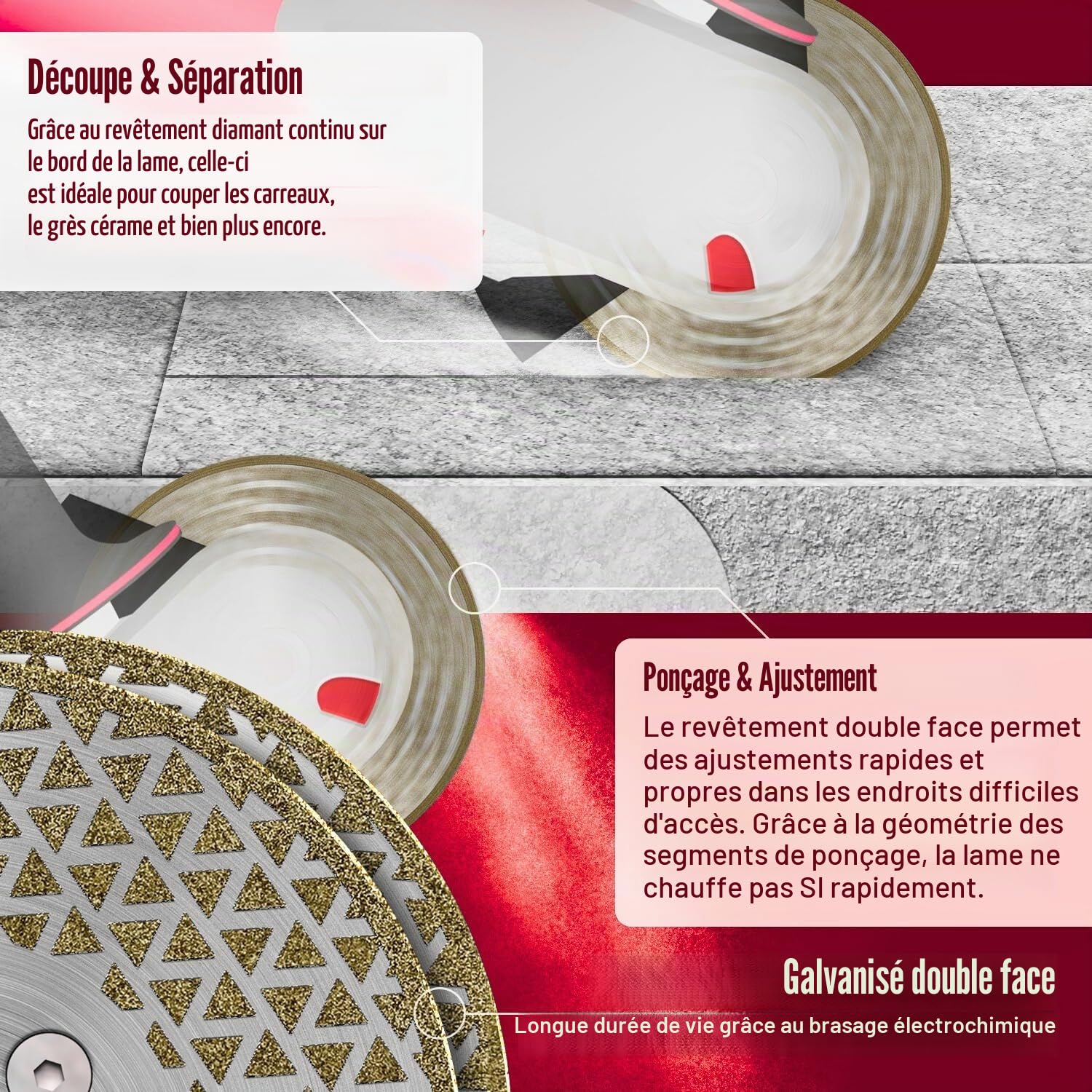 Disque diamanté 125 mm x M14 Premium 2en1 – Coupe & meulage haute performance sur carrelage, céramique, grès cérame, granit, marbre et béton – Pour meuleuses d’angle