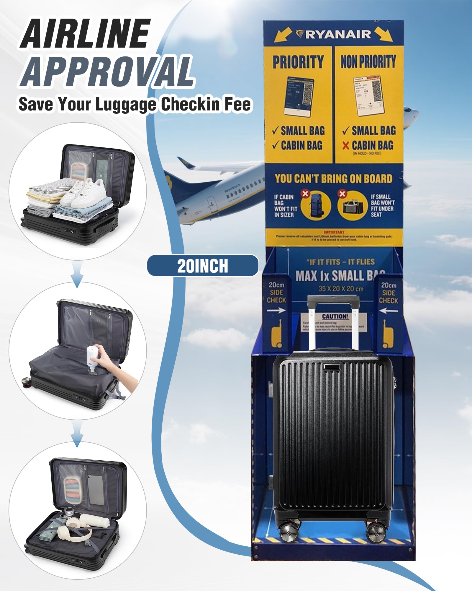 SZLX Mochila al Vacio con Bomba Mochilas Viaje Cabina Avion 40x30x20 Ryanair Vueling Wizzair Equipaje de Mano 40x20x25 Bolsas de Viaje Mujer Maletas 45x36x20 Easyjet Mochila Portátil con USB Hombre