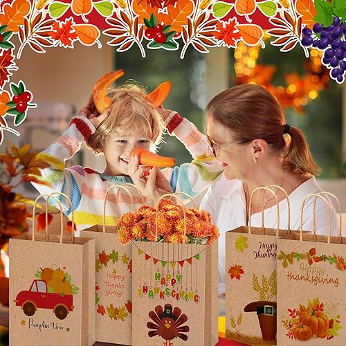 Miniatura 2 de Yeaqee 100 bolsas de regalo de Acción de Gracias, bolsas de regalo de papel kraft de Acción de Gracias con asas, bolsas de regalo de calabaza, pavo,