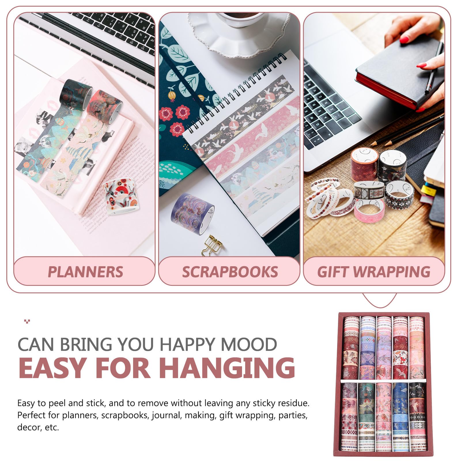 STOBAZA 100 Rollen Buntes Washi Tape DIY Scrapbook Dekoration Papierbänder Selbstklebend Leicht Abreißbar Handlich für Tagebuch Planer Basteln und Geschenkverpackung