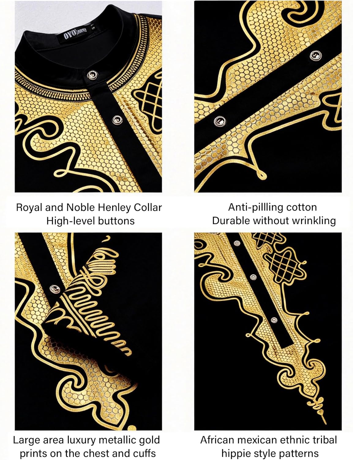 African Suits for Men Dashiki Metallic Suit Printed Shirt and Pants Outfit Traditional 2 Piece Set - Image 3