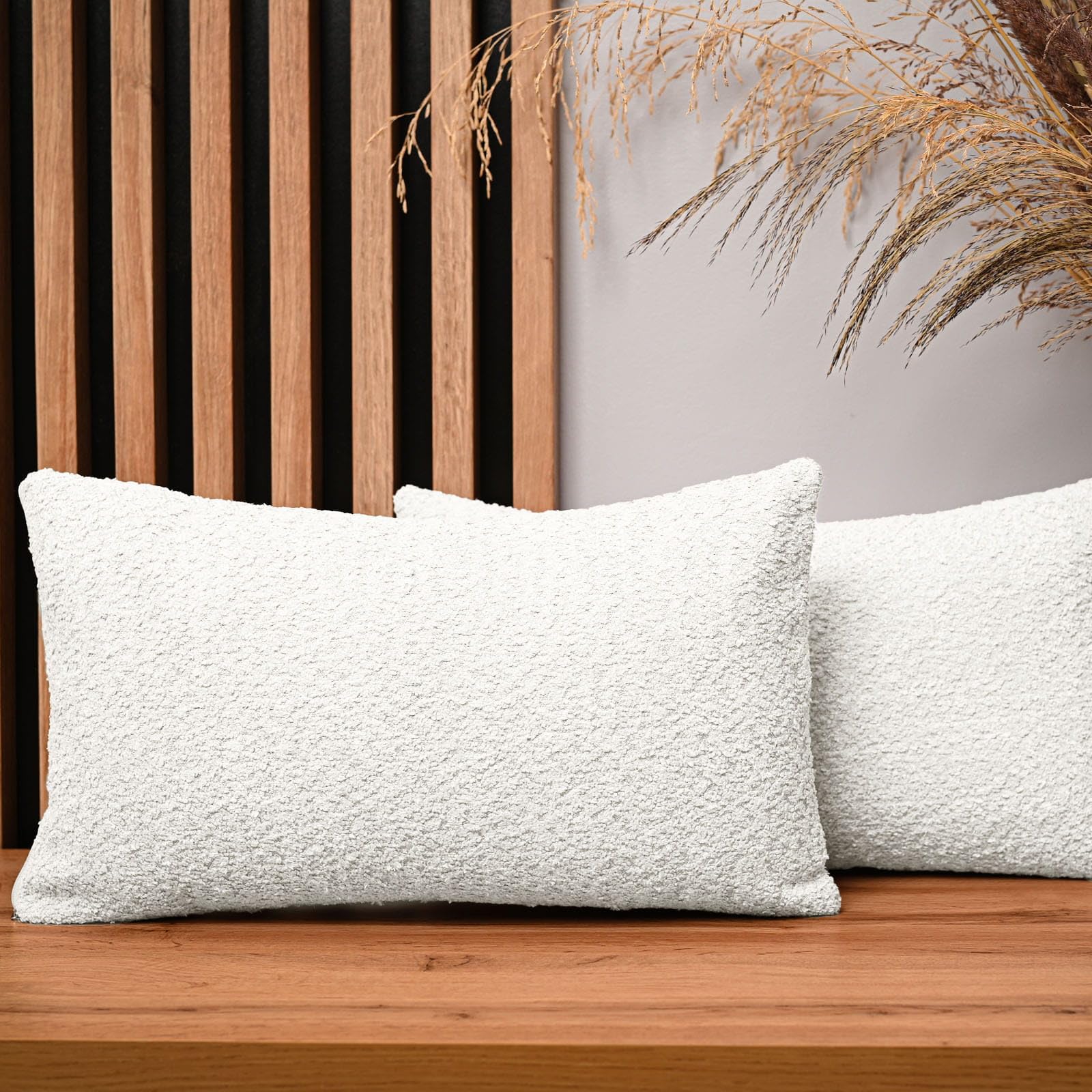MG Design Set da 2 federe decorative 30 x 50 cm Bianco – con cerniera, morbide al tatto effetto ciniglia, facili da pulire
