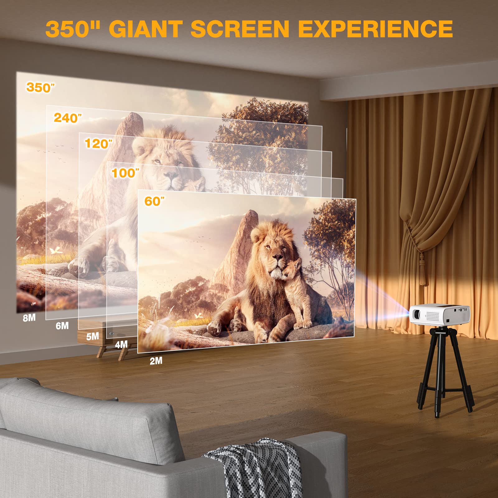 Projektor 5G WiFi – 12000 luksów, 1080p, projektor Full HD, kino domowe, projektor wideo 4K, Bluetooth, projektor Wi-Fi, wyświetlacz 350", kompatybilny z TV Stick, HDMI, USB, X-Box, iOS/Android