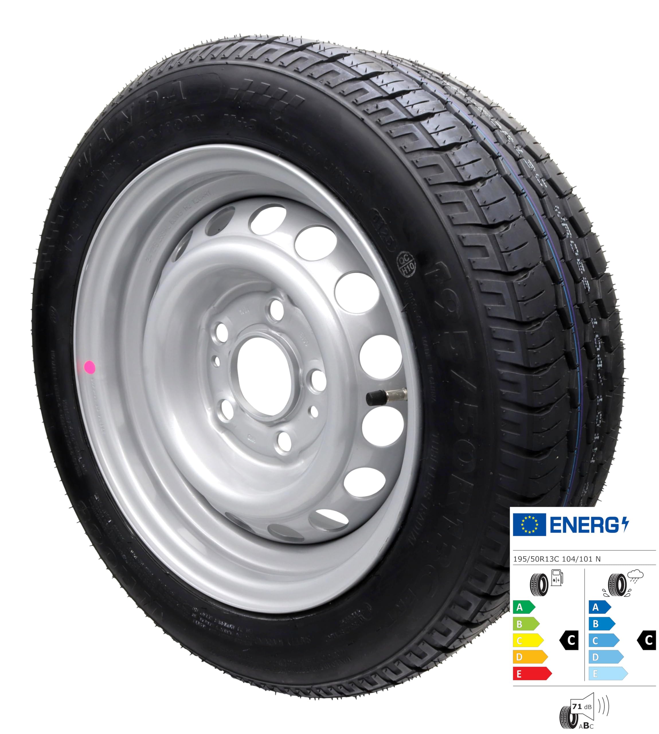 trailer parts4u Ruota completa 195/50 R 13 C per rimorchio + caravan, Pneumatici per camion su cerchione a 5 fori 6J x 13H2 ET30 LK 112 x 5, Acciaio (Steel)