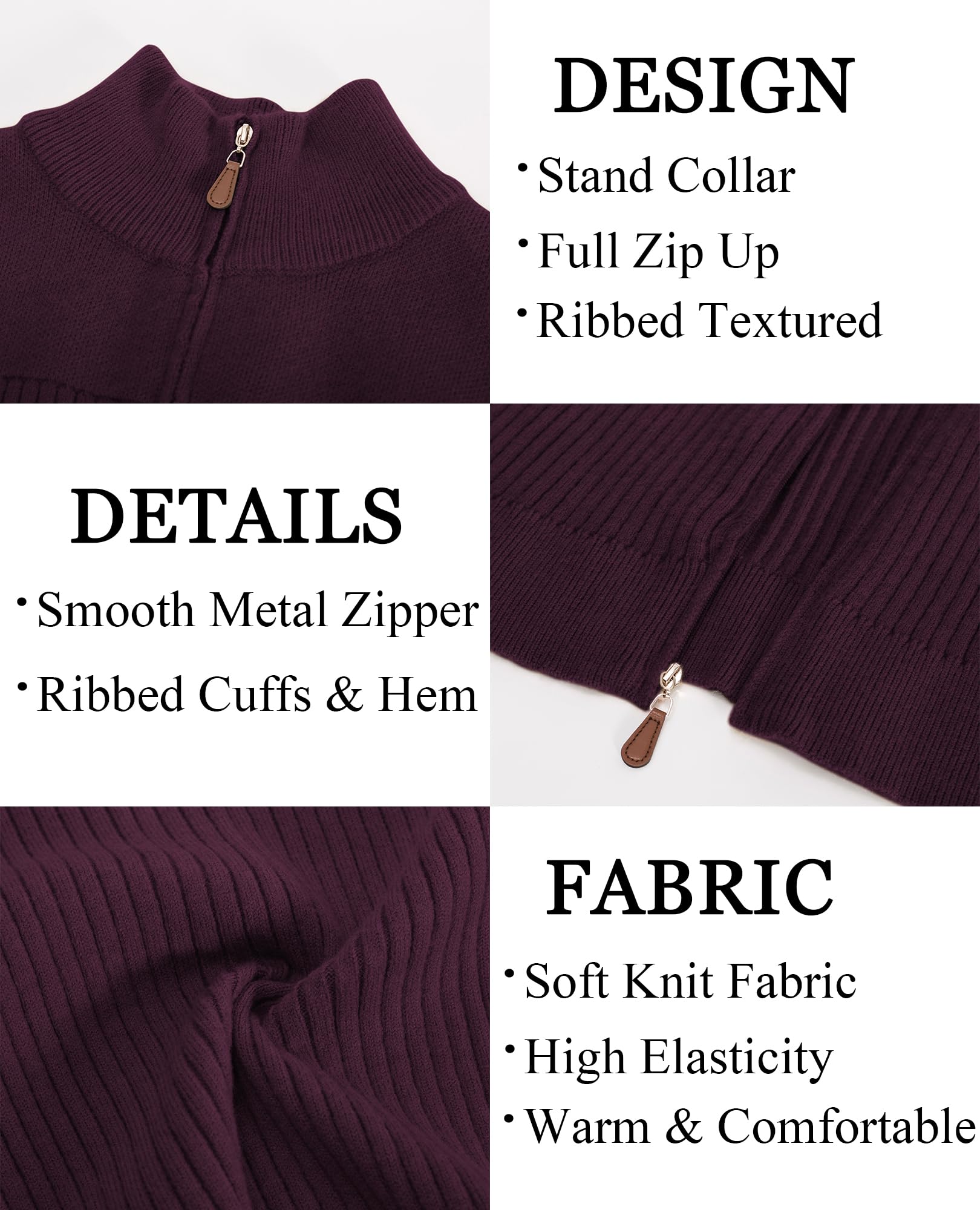 PJ PAUL JONES Cardigan da uomo con cerniera completa, colletto alla coreana, vestibilità regolare, maglioni lavorati a maglia