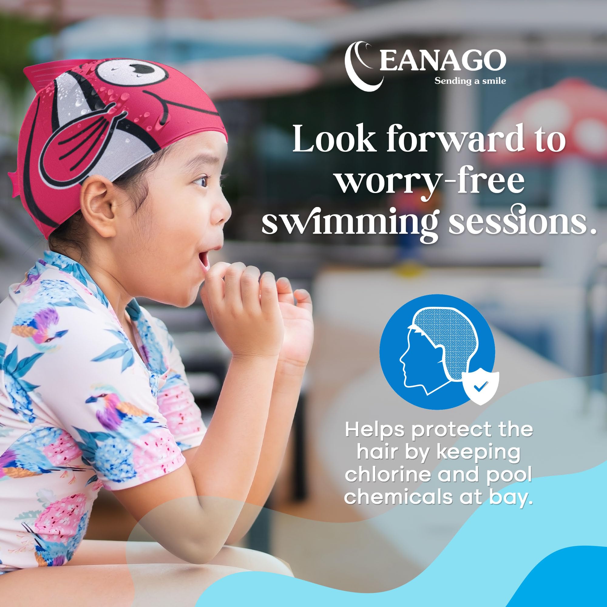 EANAGO silicone swimming cap for girls, fashionable swimming cap for children for swimming and training - Image 4