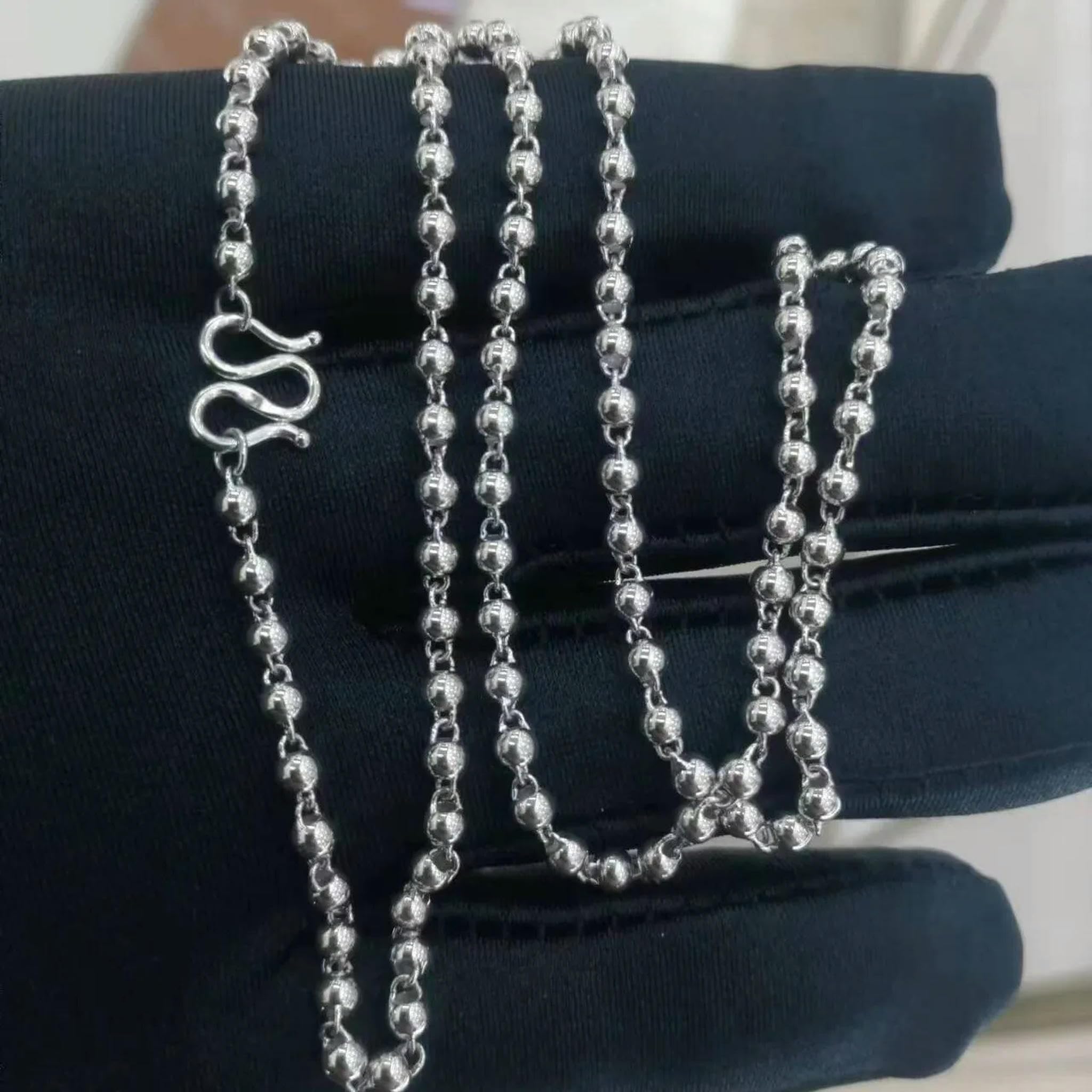 Collar de Platino Puro PT950 auténtico para Hombre y Mujer, Cadena de Cuentas Lisas de 3 mm, 71 cm de Largo