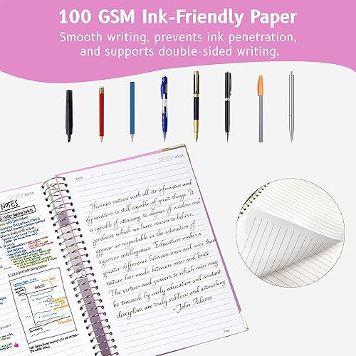 Miniatura 4 de Yoment Cuaderno de espiral de tapa dura de 7 x 10 pulgadas con contenido, contactos, cuadernos de rayas universitarias para trabajo escolar,