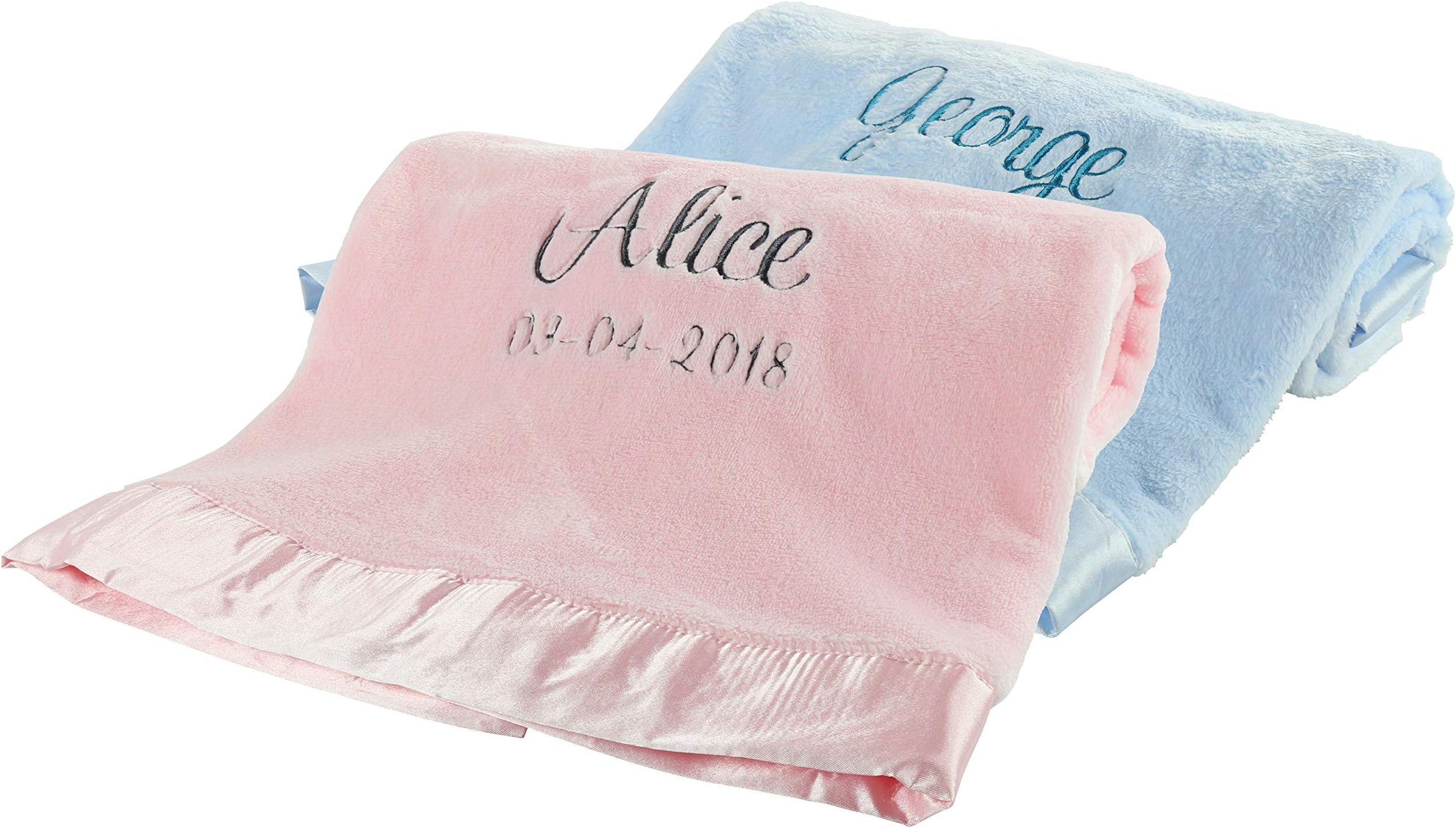 berry bebe Large Baby Blanket, Blue, Soft Plush Mink with Satin Trim Perfect Baby Gift for Baby Boy