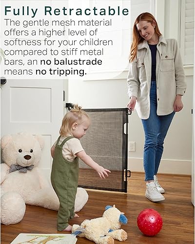 Miniatura 8 de Cumbor 76" White & Black Retractable Baby Gate for Stairs, Wide Safety Gates for Kids or Pets, Child Gate for Doorways, Hallways, Indoor, Outdoor