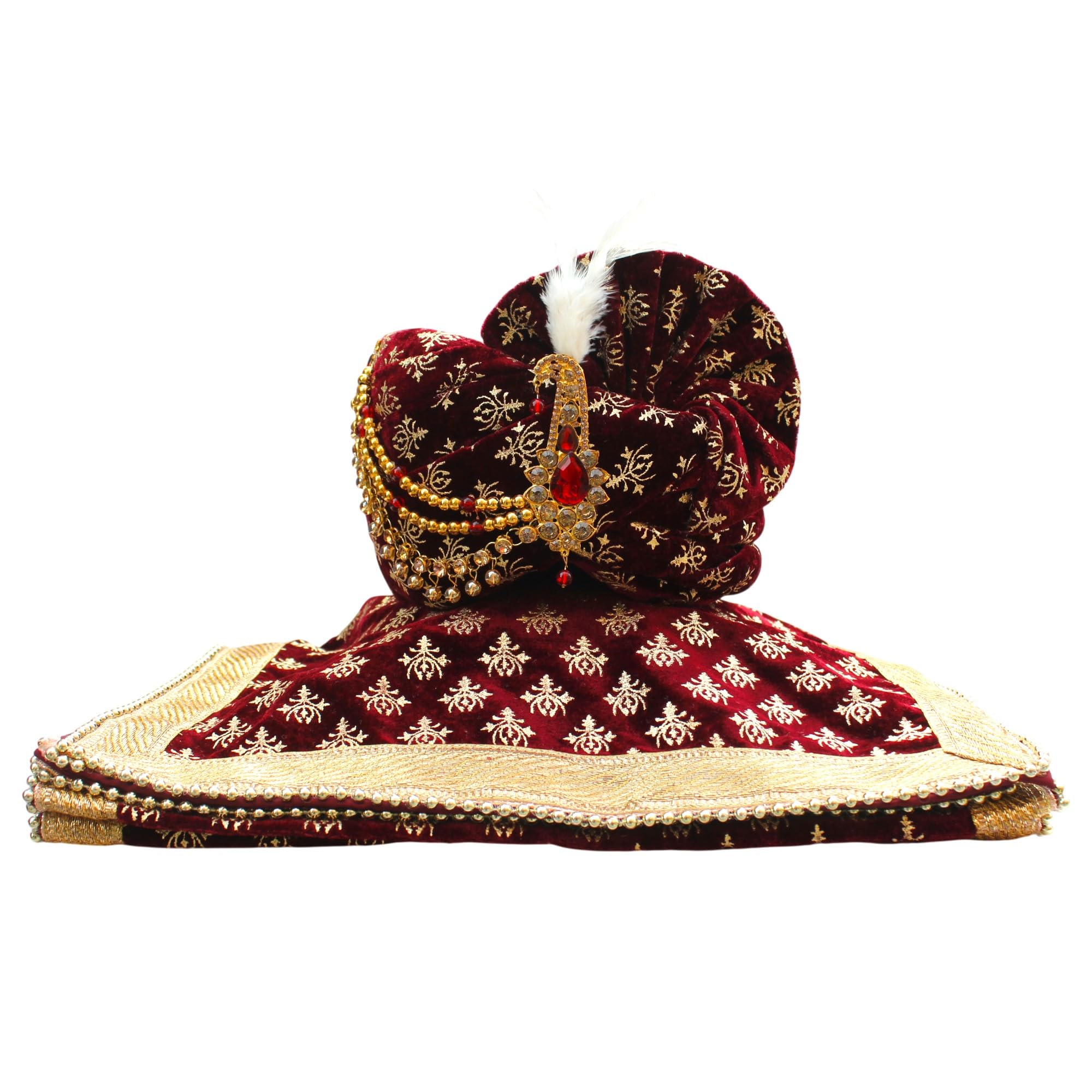 krypmax Men Trishul Printed Groom's Safa Shawl Stole Set, Wedding Safa/Turban with Stole, Dulha Groom Pagdi Dupatta, Maroon (Size 22 to 22.5 Inch)-picture-33