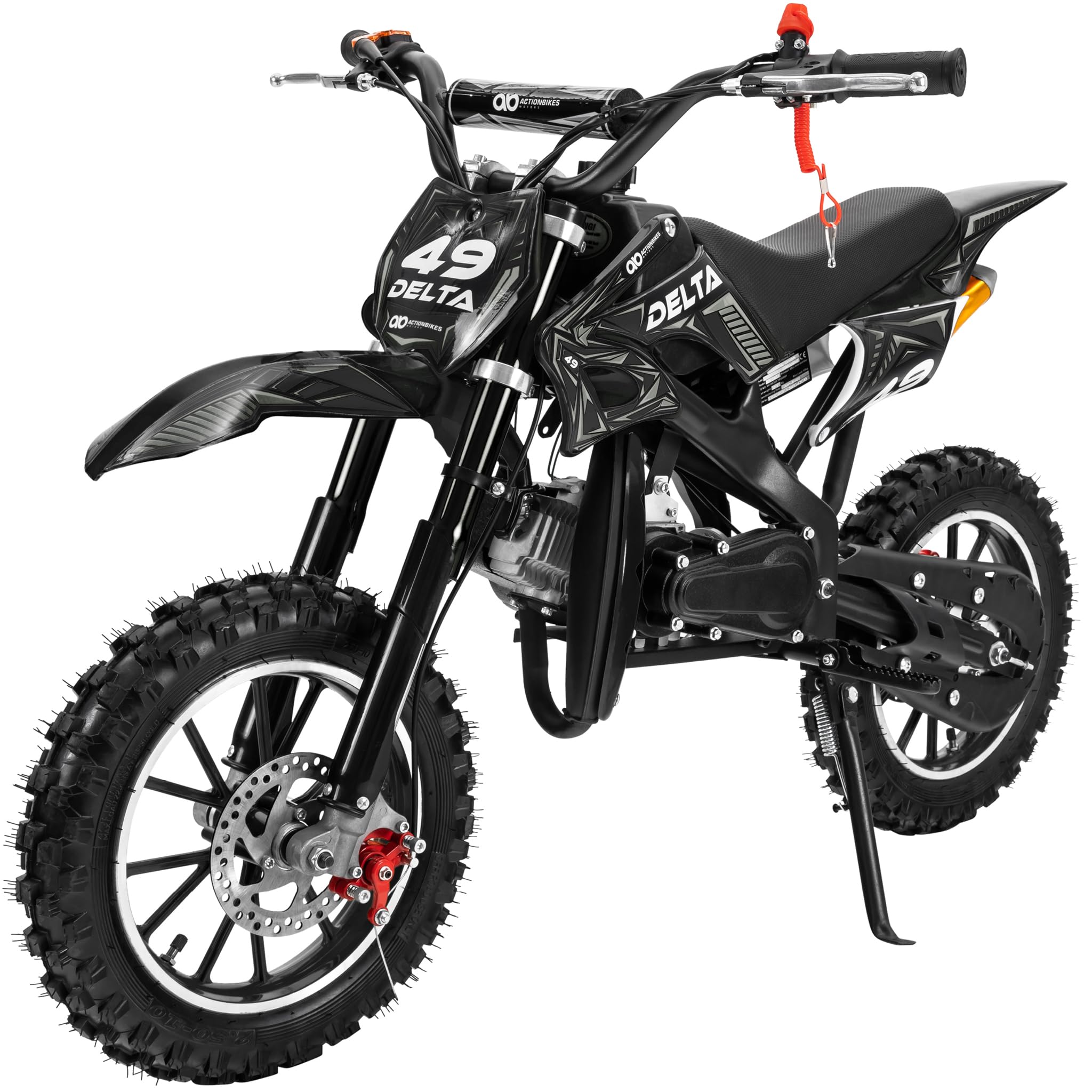 Actionbikes Motors Mini Delta 49 CC Moto-Cross pour Enfants | Freins à Disque - Filtre à air Sport - Échappement Sport - Pneus à air - Pocket Bike - Moto - Motocross - Dirt Bike - Dirtbike (Noir)