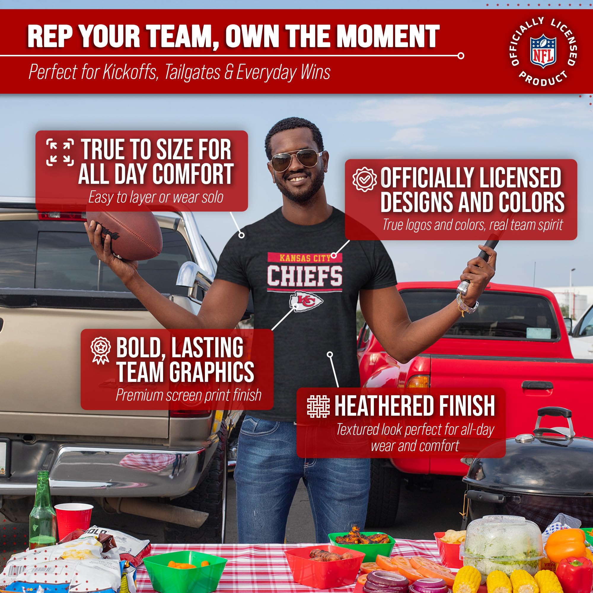 Team Fan Apparel NFL koszulka bez metki dla dorosłych - mieszanka bawełny - węgiel drzewny - idealny na dzień gry - komfort i styl
