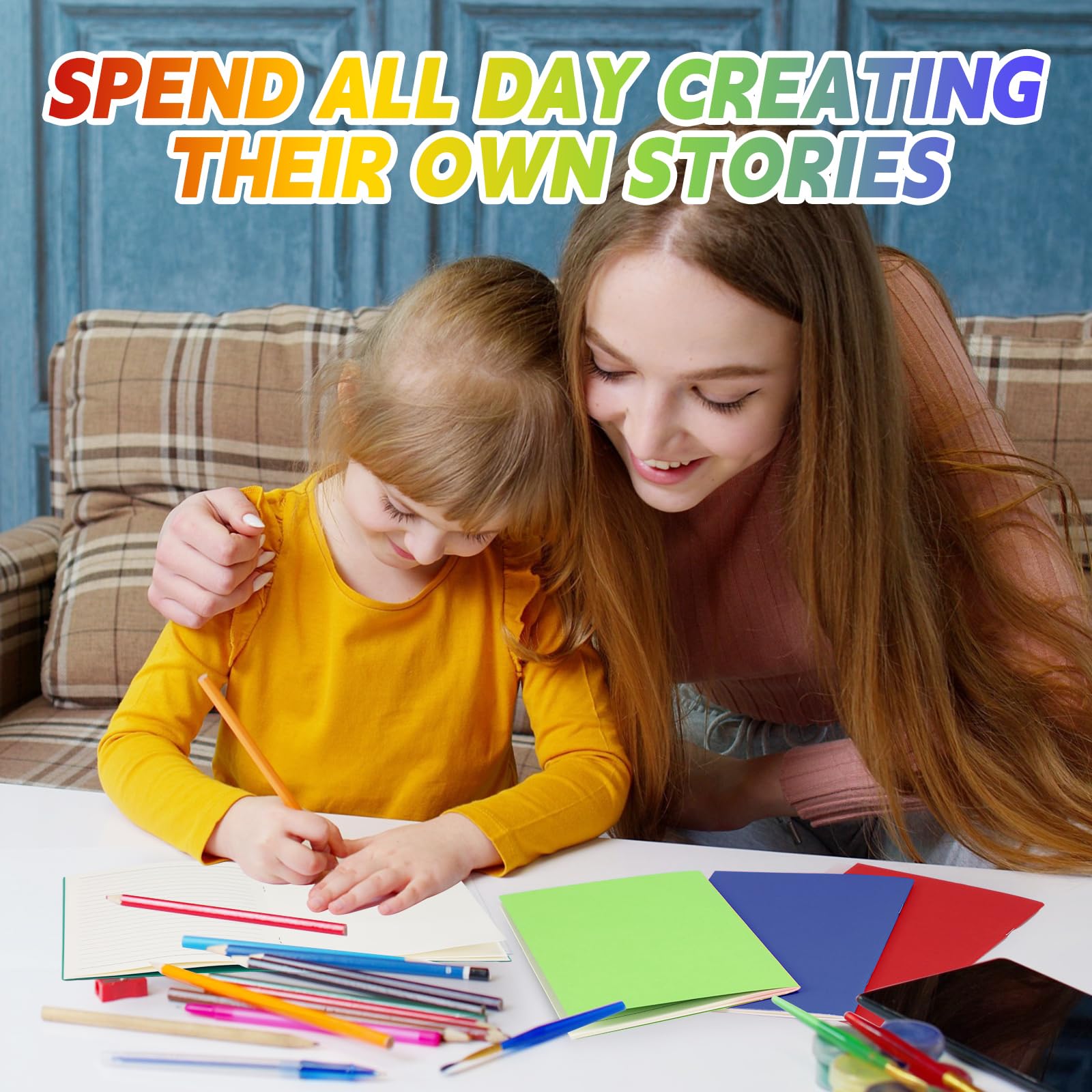 Gueevin 24 quaderni vuoti per bambini per scrivere storie, diari sfusi per studenti, libri K-2+, libri in brossura, pagine a righe, diari per scuola elementare, arti e mestieri, 14 x 21,1 cm (colori