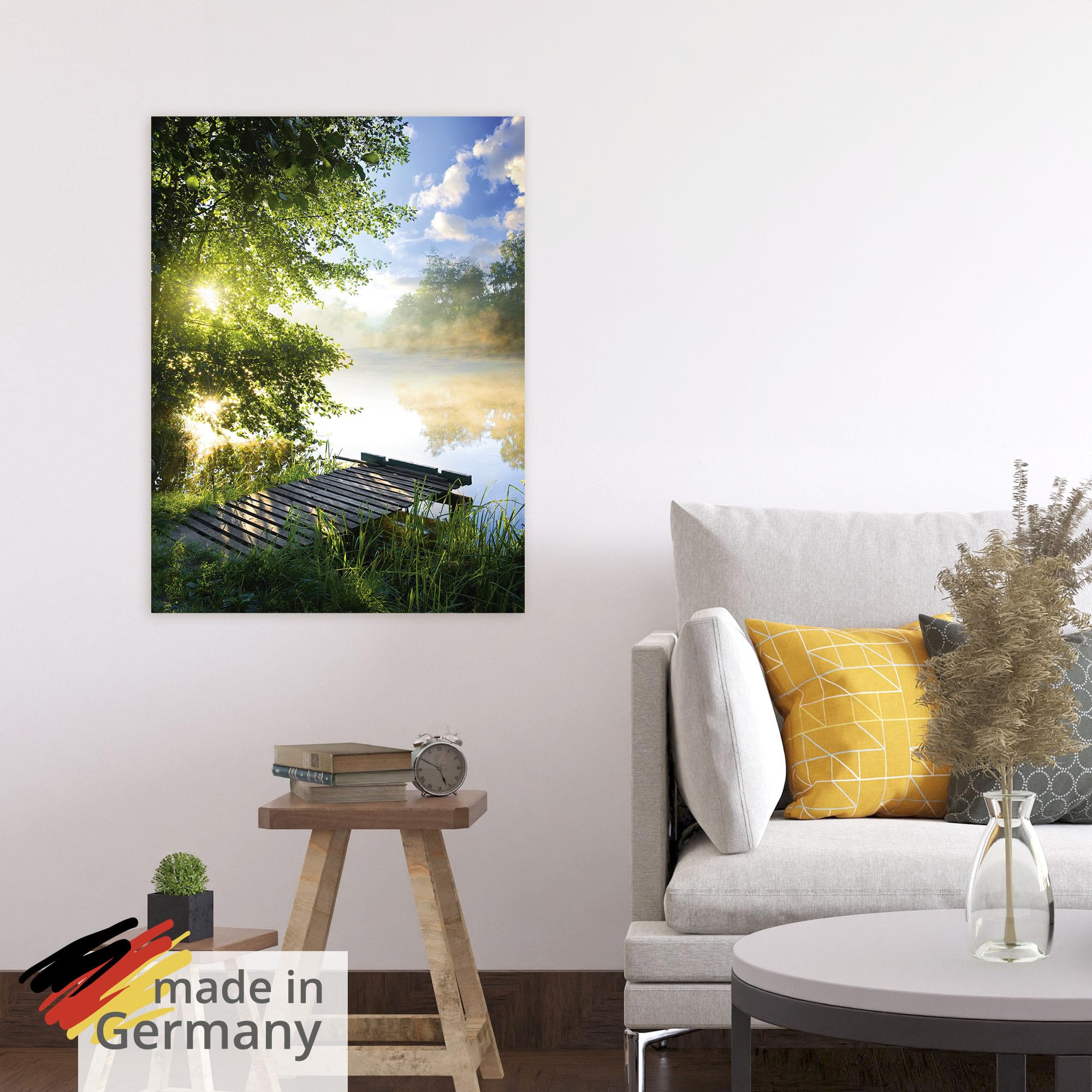 ARTLAND Wanddeko Poster & Kunstdrucke Wandposter 90x120 cm Natur Landschaft Wald Baum See Steg Sommer Sonne Gräser T0WD