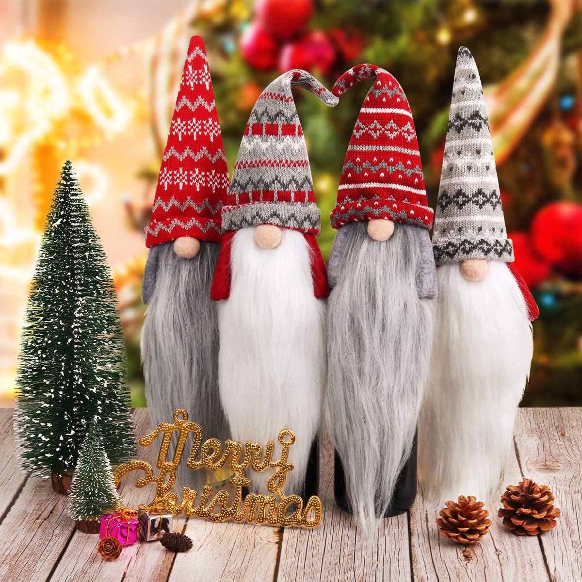 Fundas para botellas de vino de gnomo de Navidad, paquete de 4 unidades, hechas a mano, gnomos suecos, decoración de Navidad, decoración de mesa de comedor de Año Nuevo, regalo de fiesta 6
