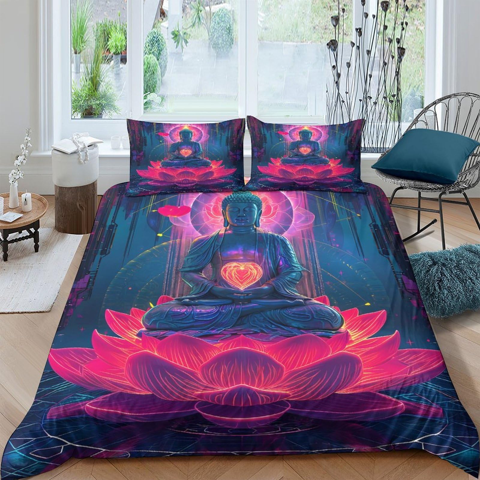 Ctjqhvkz Style-2 3D Printed Meditation Lotus Fitted Sheet Microfiber Soft Anti-Slip Yoga Buddha Bed Cover For Bedroom Decor Single（135X200cm）