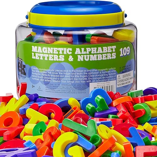 Imanes del abecedario109 imanes con letras del abecedario y números con cubeta por Edukid Toys
